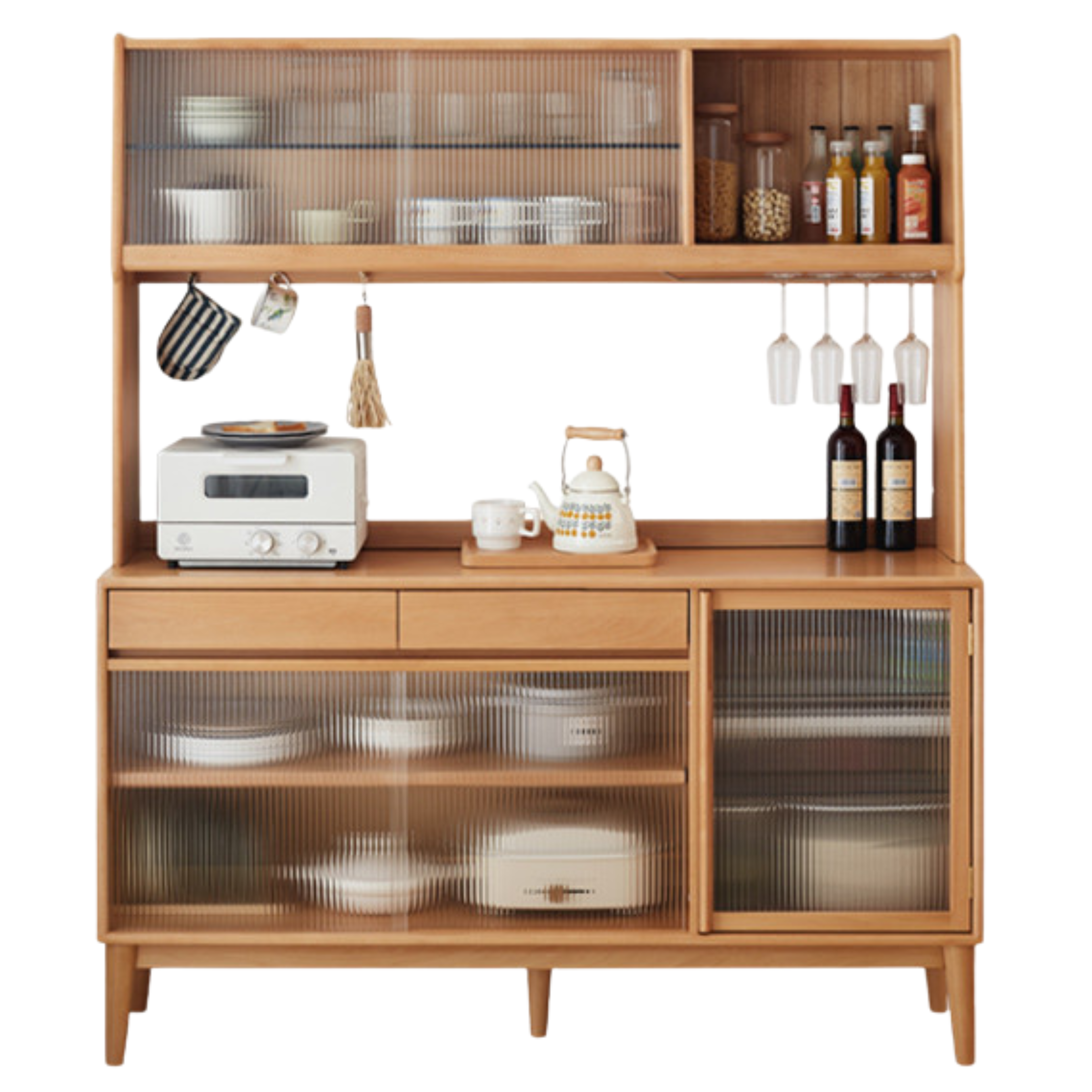 Oak Solid Wood Buffet Sideboard High Glass Cabinet