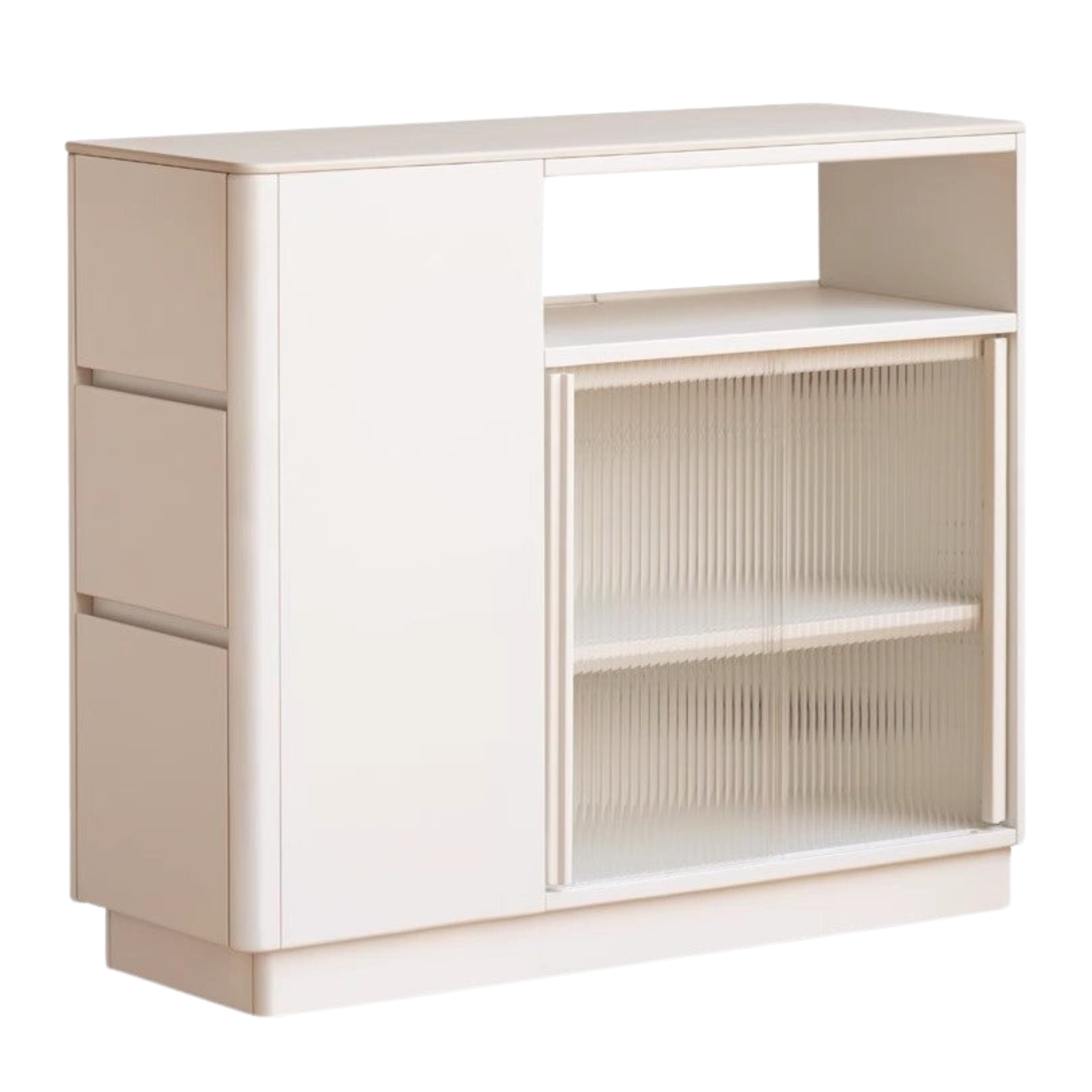 Poplar Solid Wood Partition Dining Cabinet, White Cream Rock Board