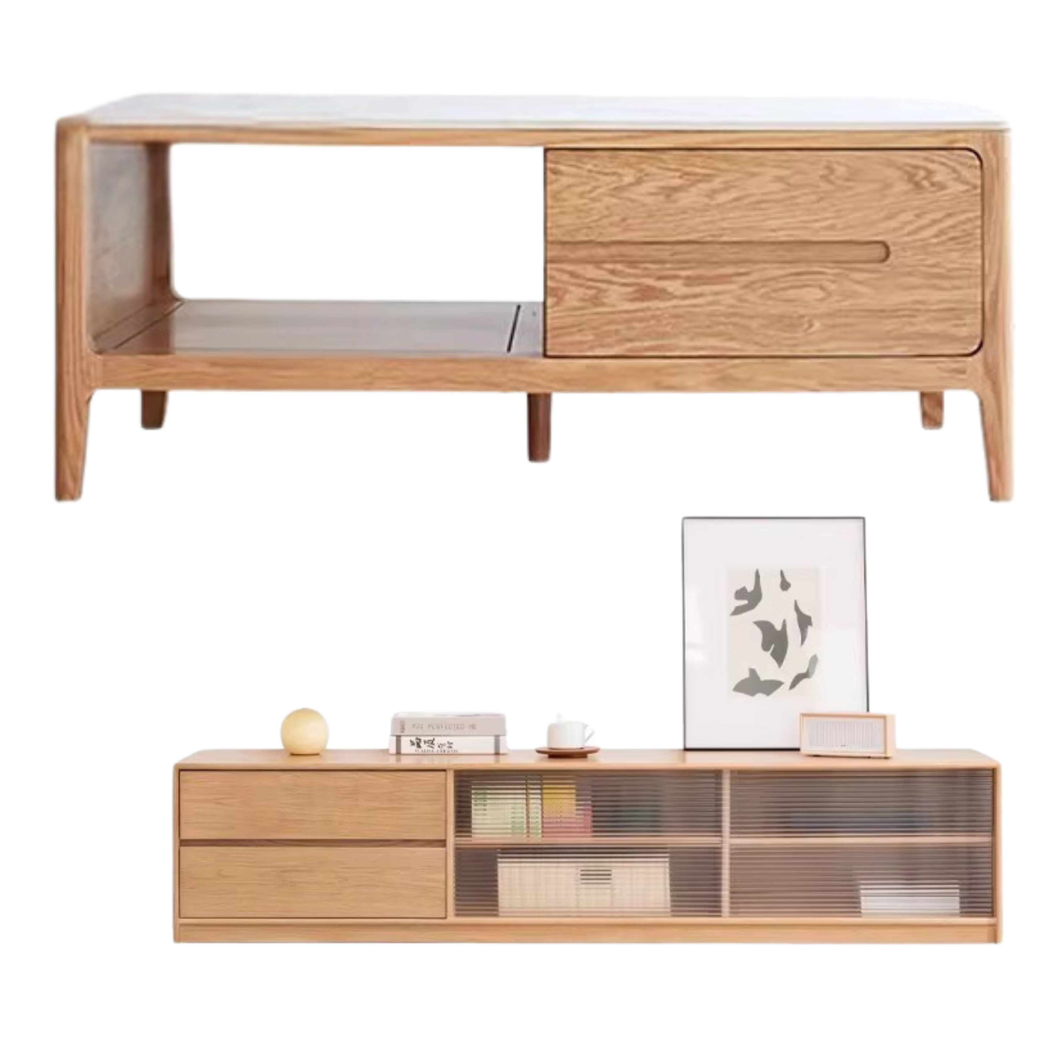 Oak Solid Wood Coffee Table Rock Slabs