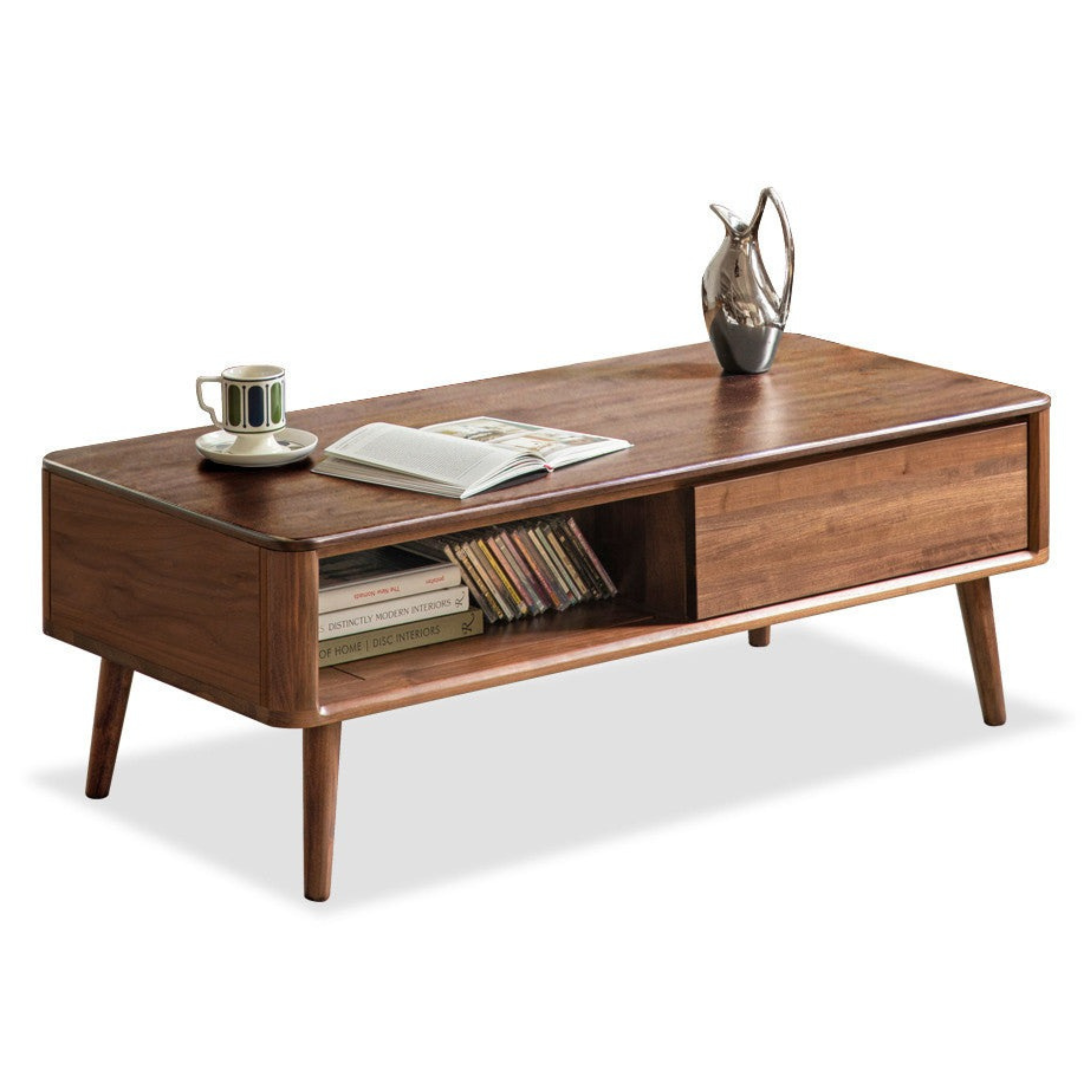 Black Walnut Solid Wood Black Slate Coffee Table