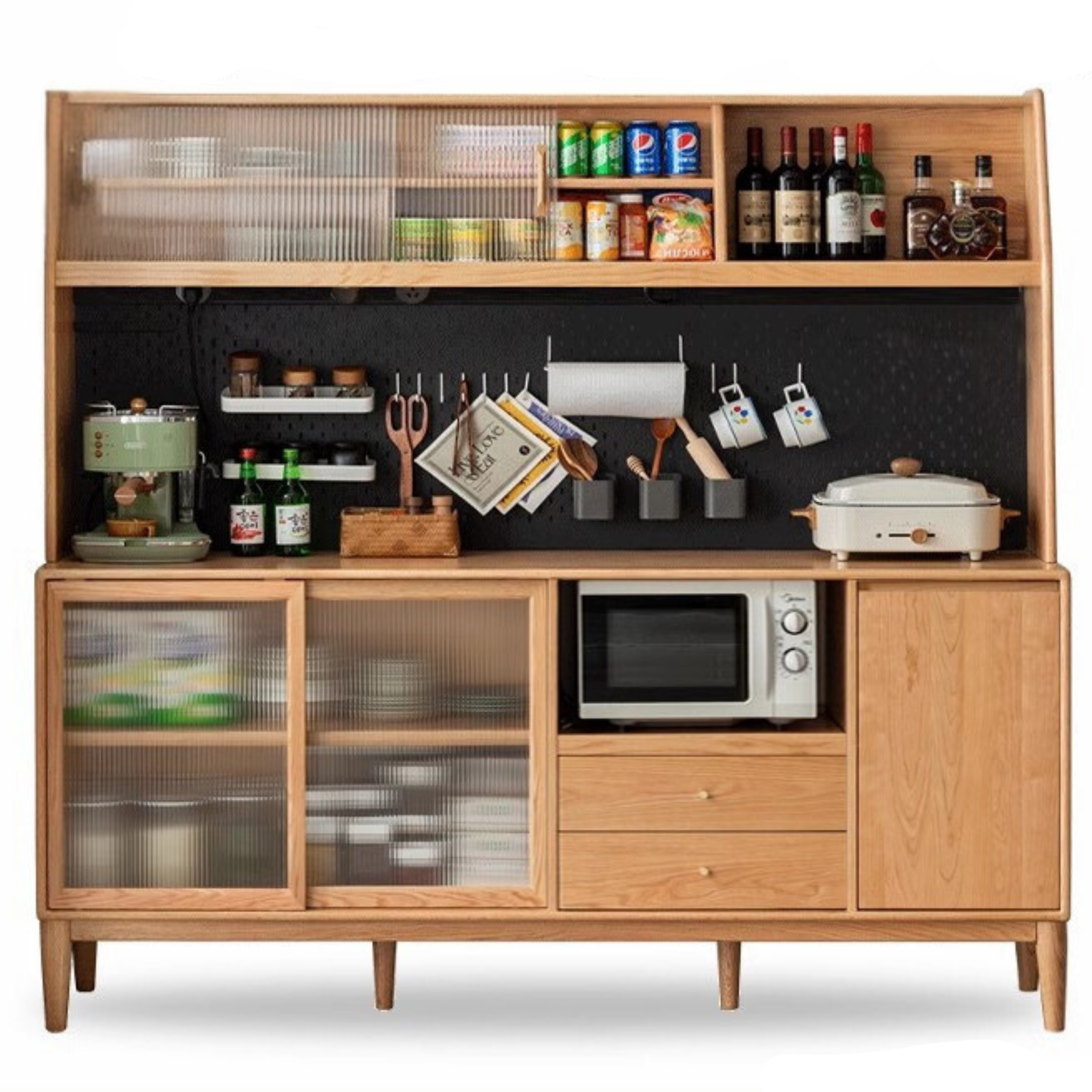 Oak Solid Wood Sideboard Multi-Functional Buffet Cabinet