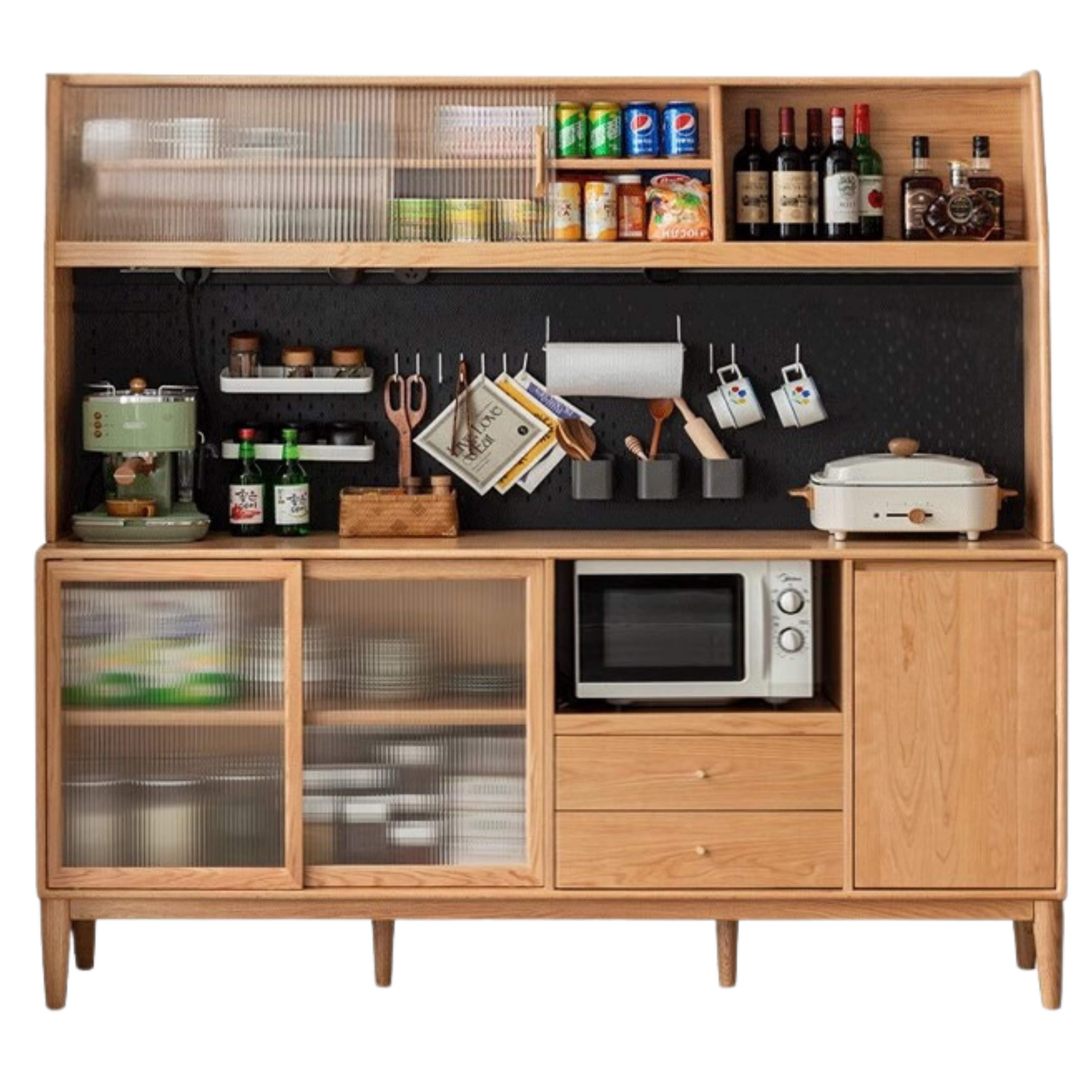 Oak Solid Wood Sideboard Multi-Functional Buffet Cabinet