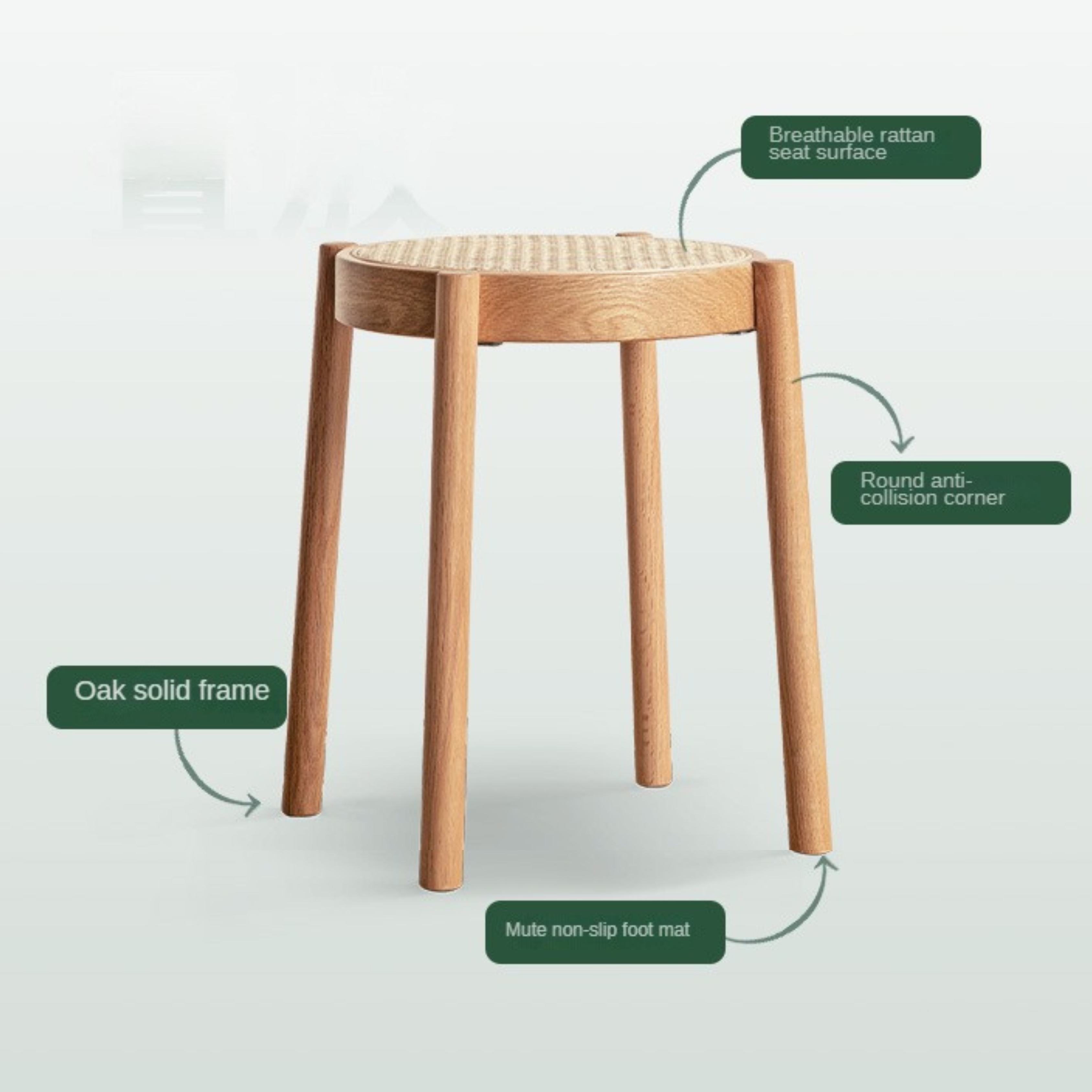 Stool rattan Oak solid wood can be stacked