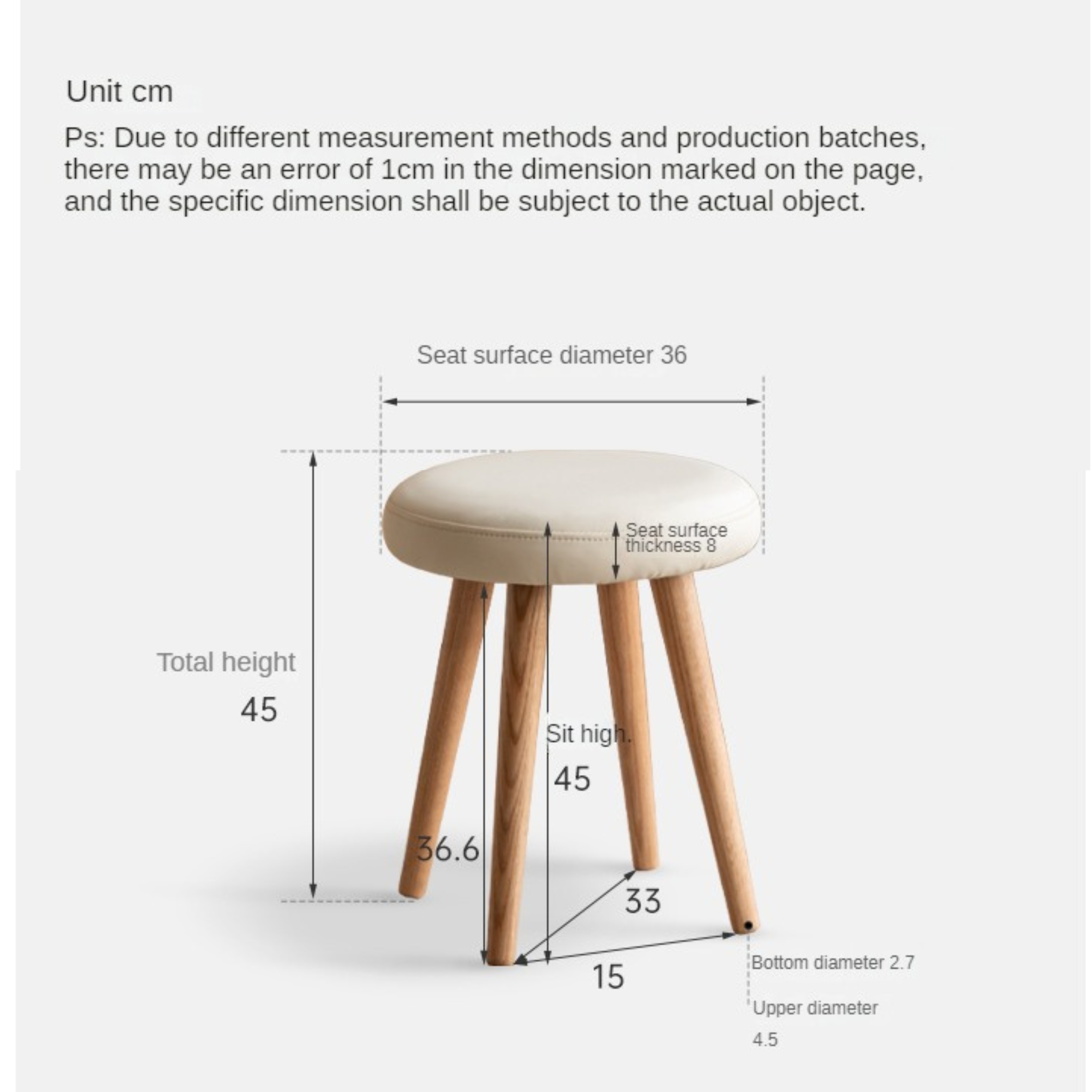 Oak Solid Wood Round Makeup Stool: