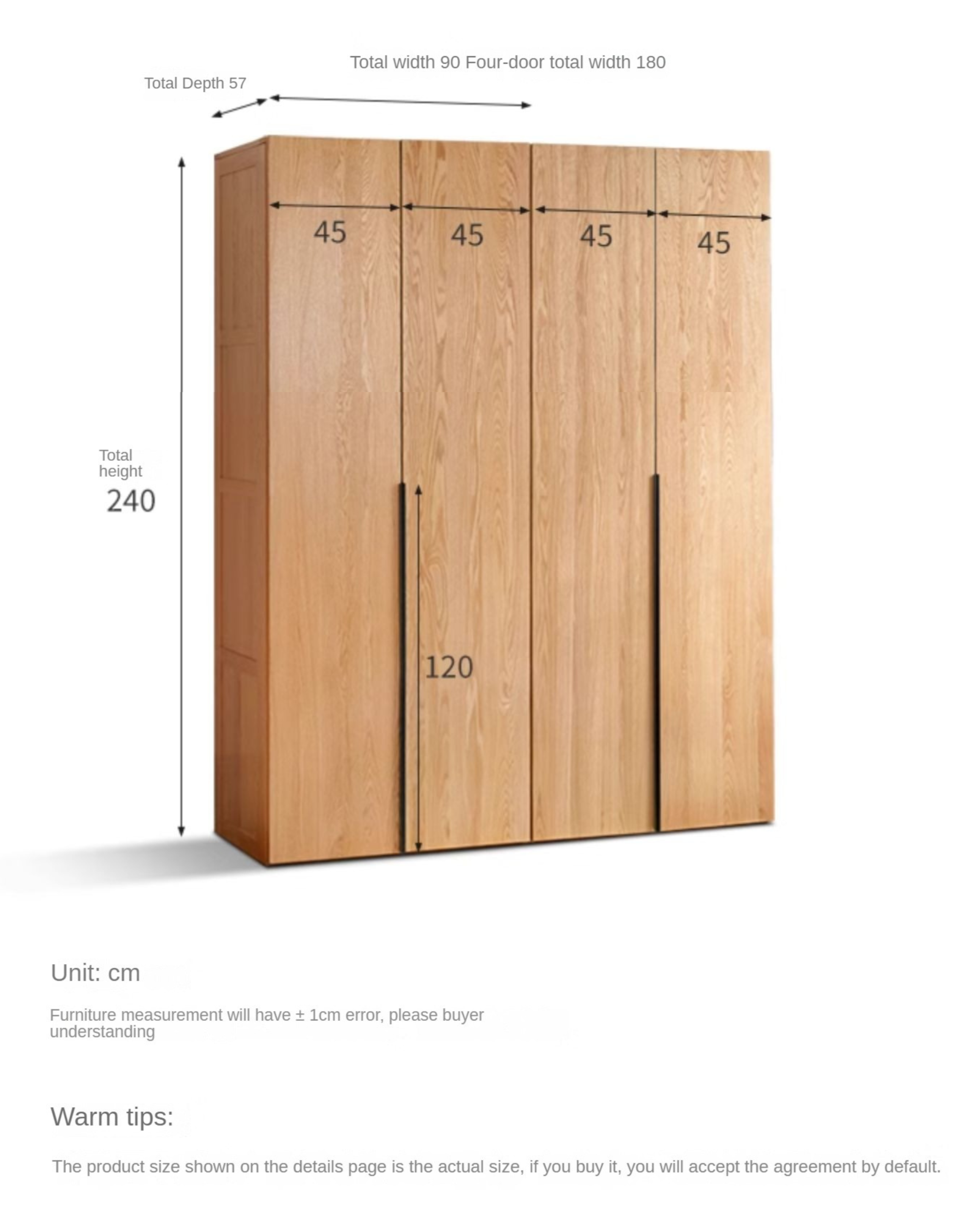 Oak solid wood high wardrobe modern