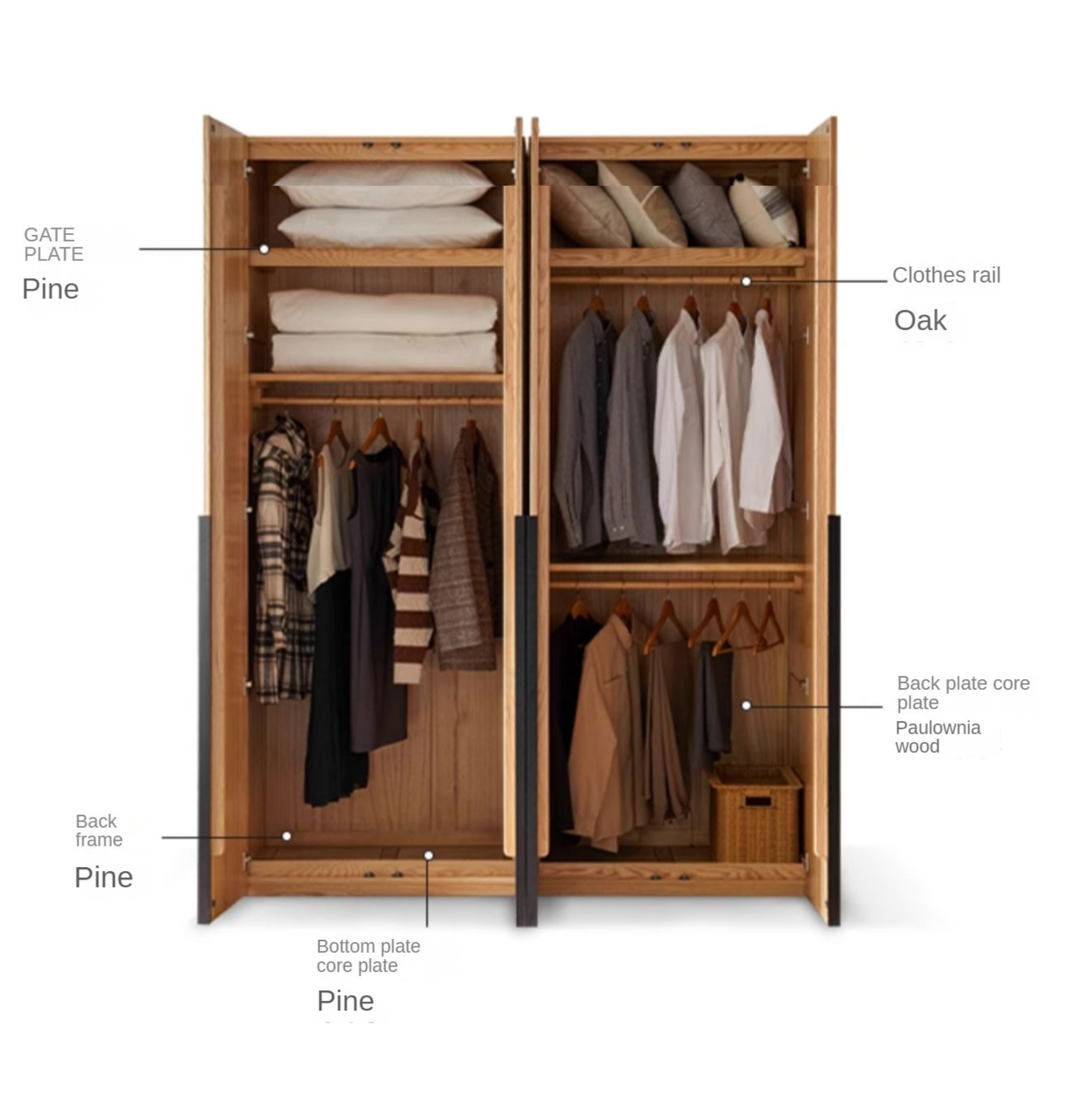 Oak solid wood high wardrobe modern: