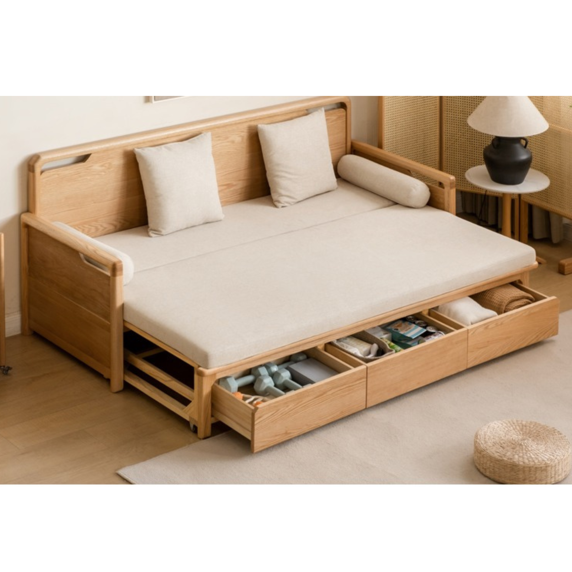 Oak Foldable Sofa Bed New Multifunctional Storage: