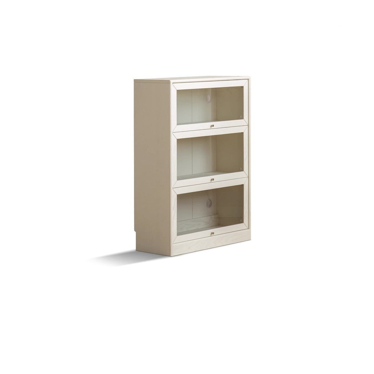 Oak Solid Wood Bookcase, Cream Flipped Door, Glass Display Cabinet
