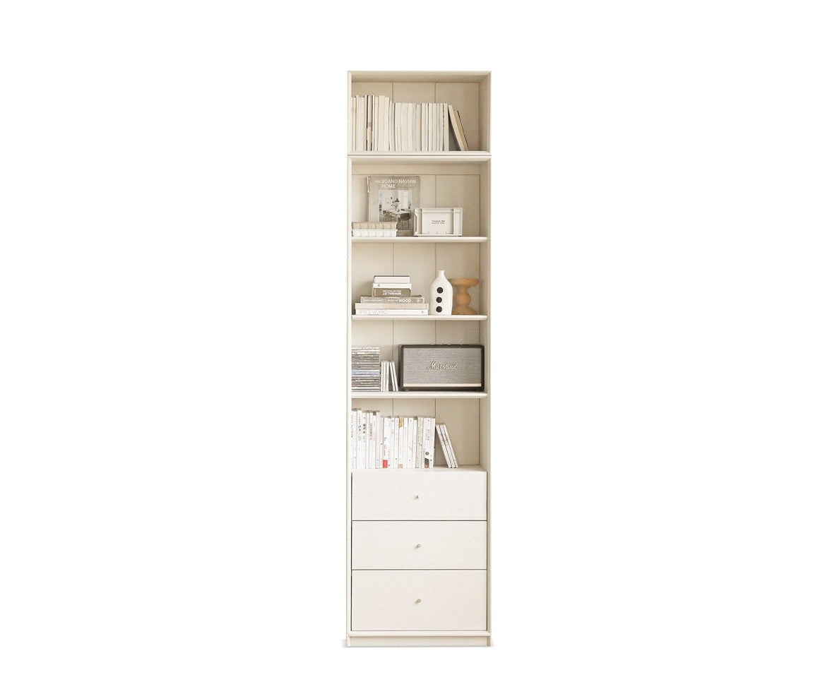 Oak solid wood combination bookcase glass door floor-to-ceiling bookshelf cream wind"
