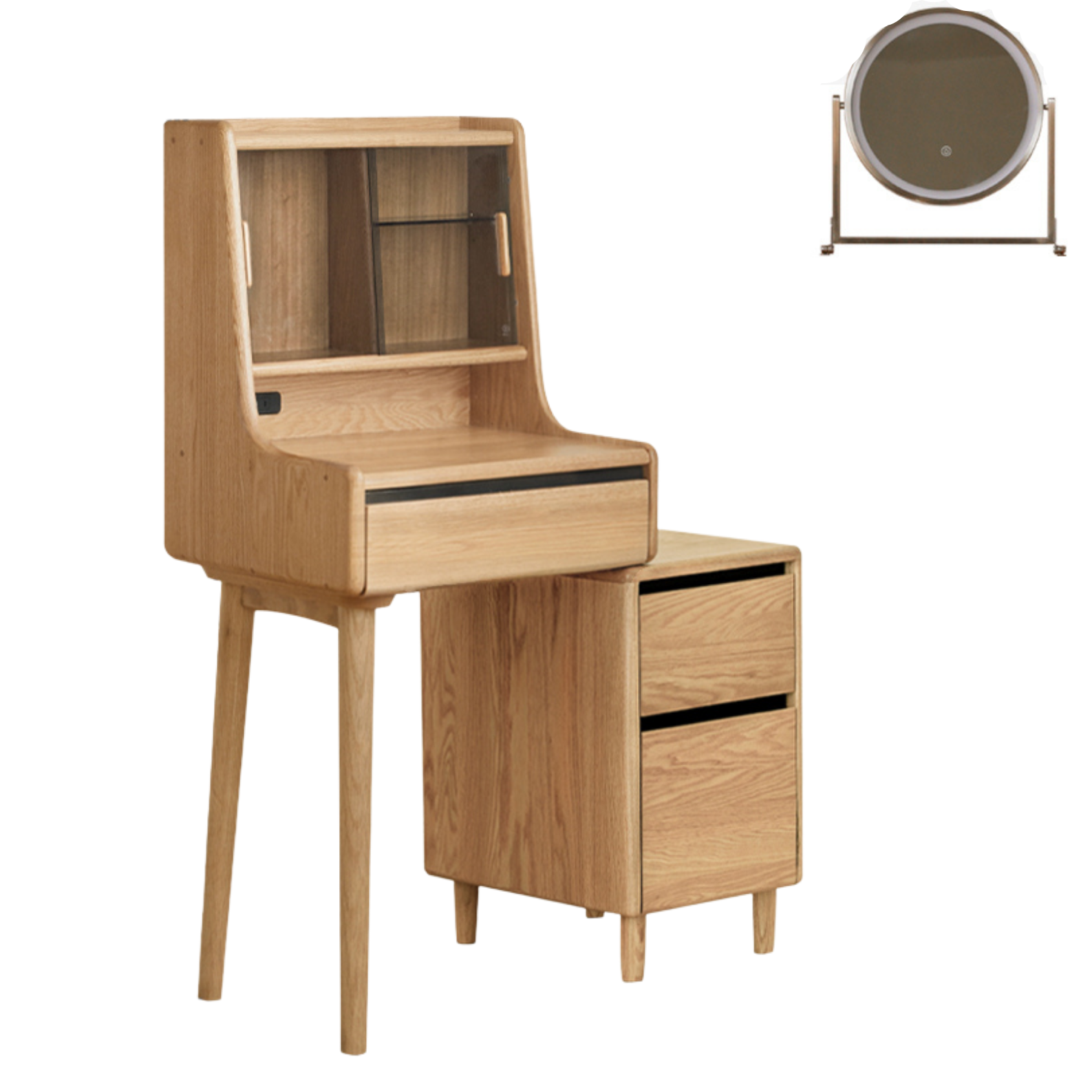 Ash Solid Wood Vanity Desk with Lighted Mirror