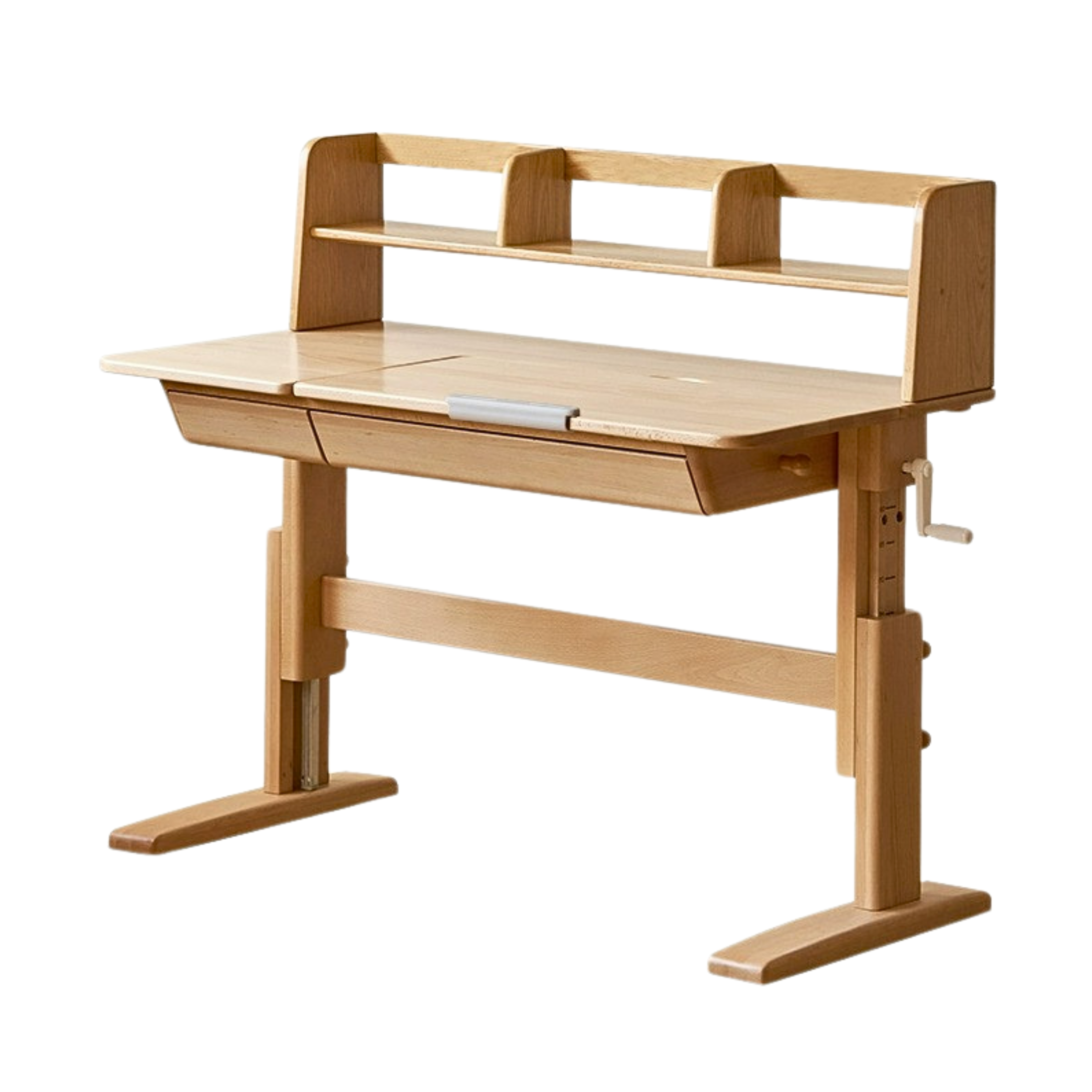 Beech Solid Wood Lifting Kids Table With Self/Chair/High Shelf