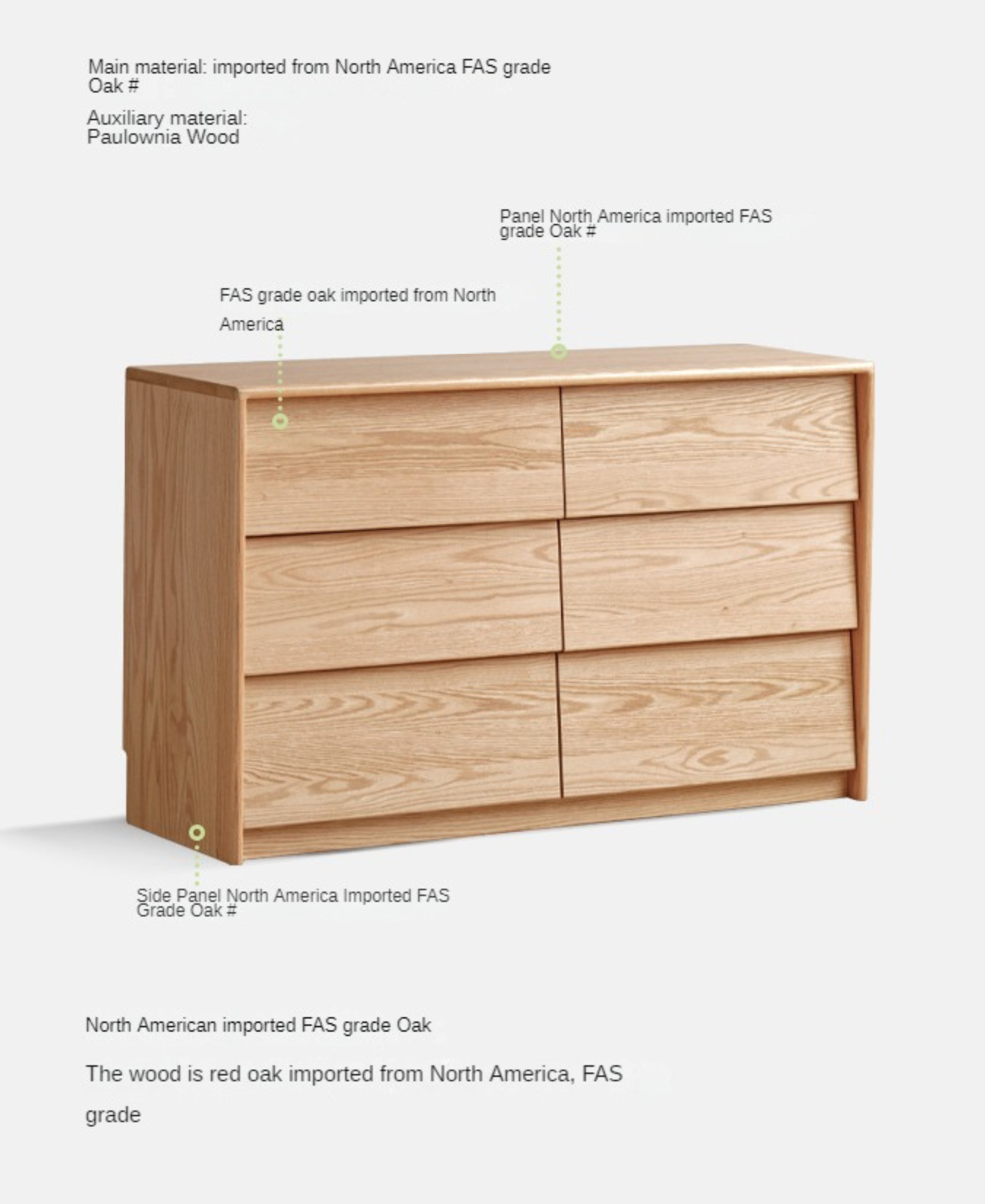 Oak Solid Wood slanted surface chest of drawers