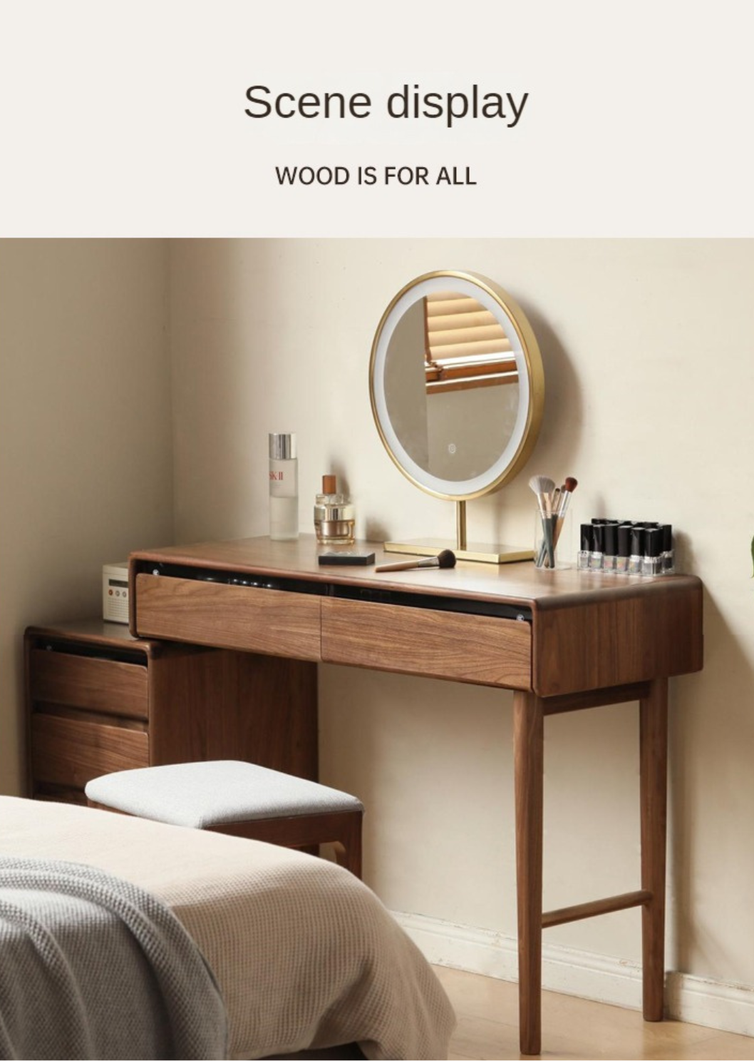 Black Walnut, Oak, Ash, Solid Longan Hardwood, Sandalwood Solid Wood Retractable Vanity Table.