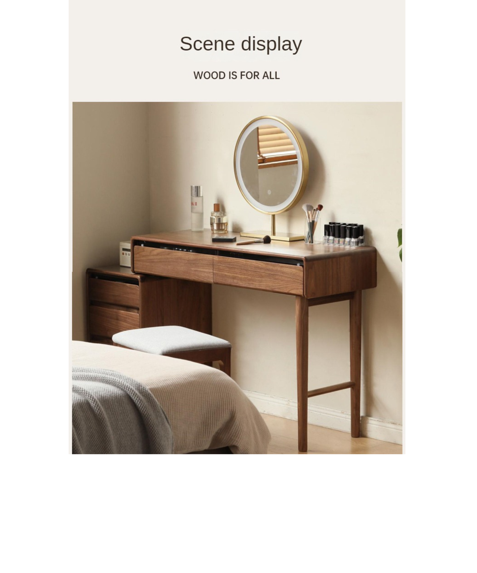 Black walnut solid wood retractable dressing table