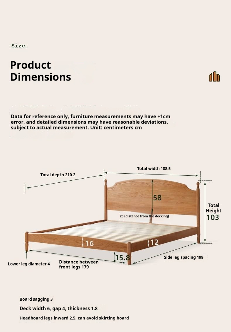 Cherry Solid Wood Bed — French Style Vintage Design