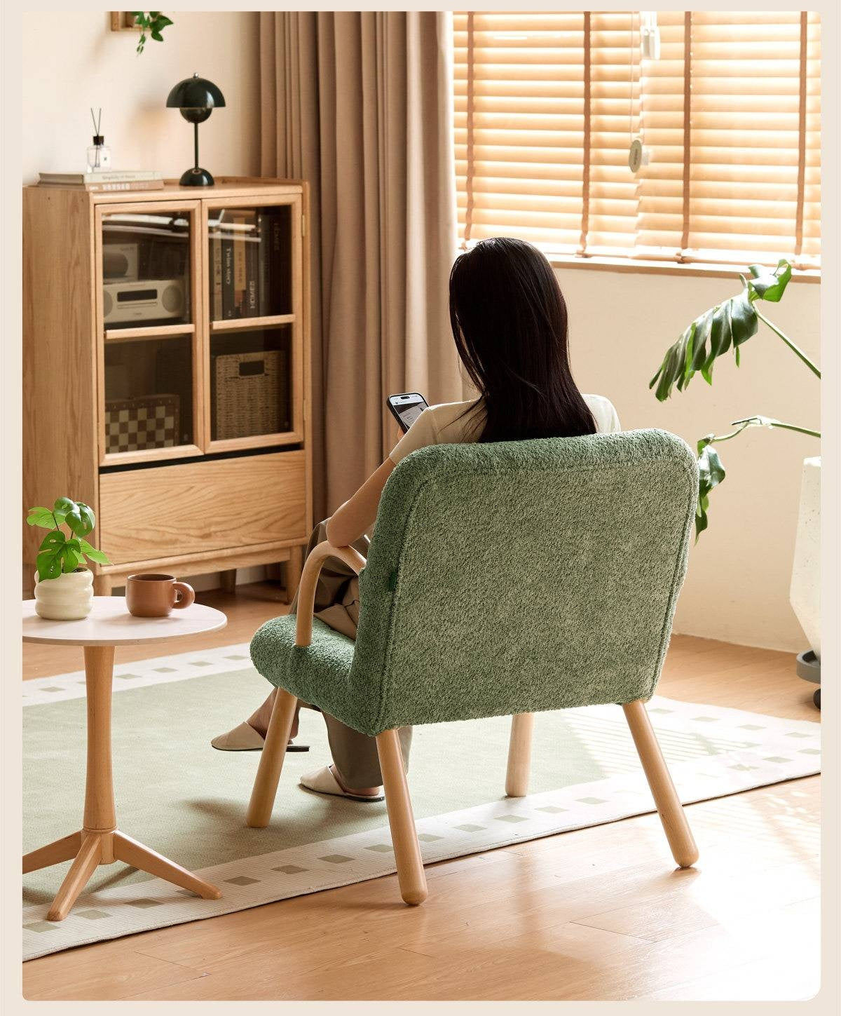 Beech Solid Wood Modern Soft Bouclé Accent Chair