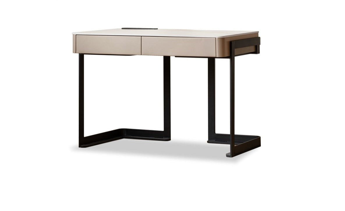 Ash solid wood rock board Italian light luxury office desk with drawer-