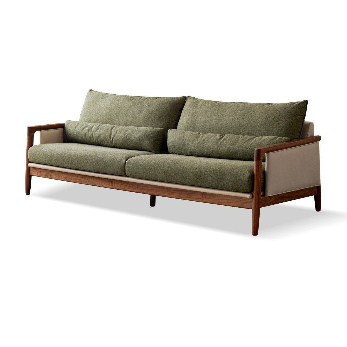 Black walnut solid wood Genuine leather sofa, retro fabric sofa"