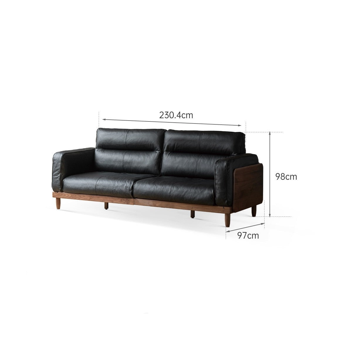 Black walnut solid wood leather top layer yellow cowhide sofa)