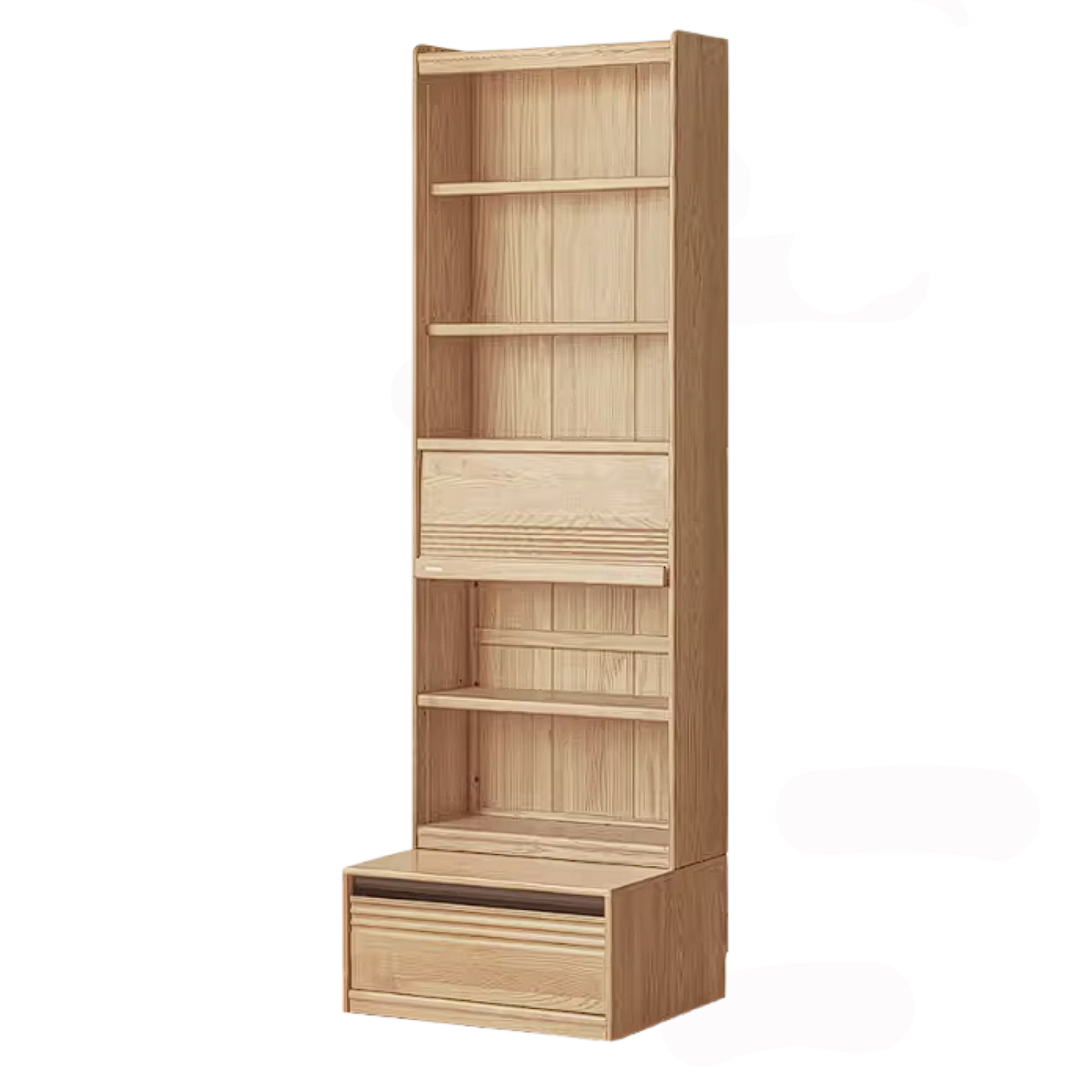 Ash Solid Wood Bookshelf with Wall Mounted Display Cabinet Design