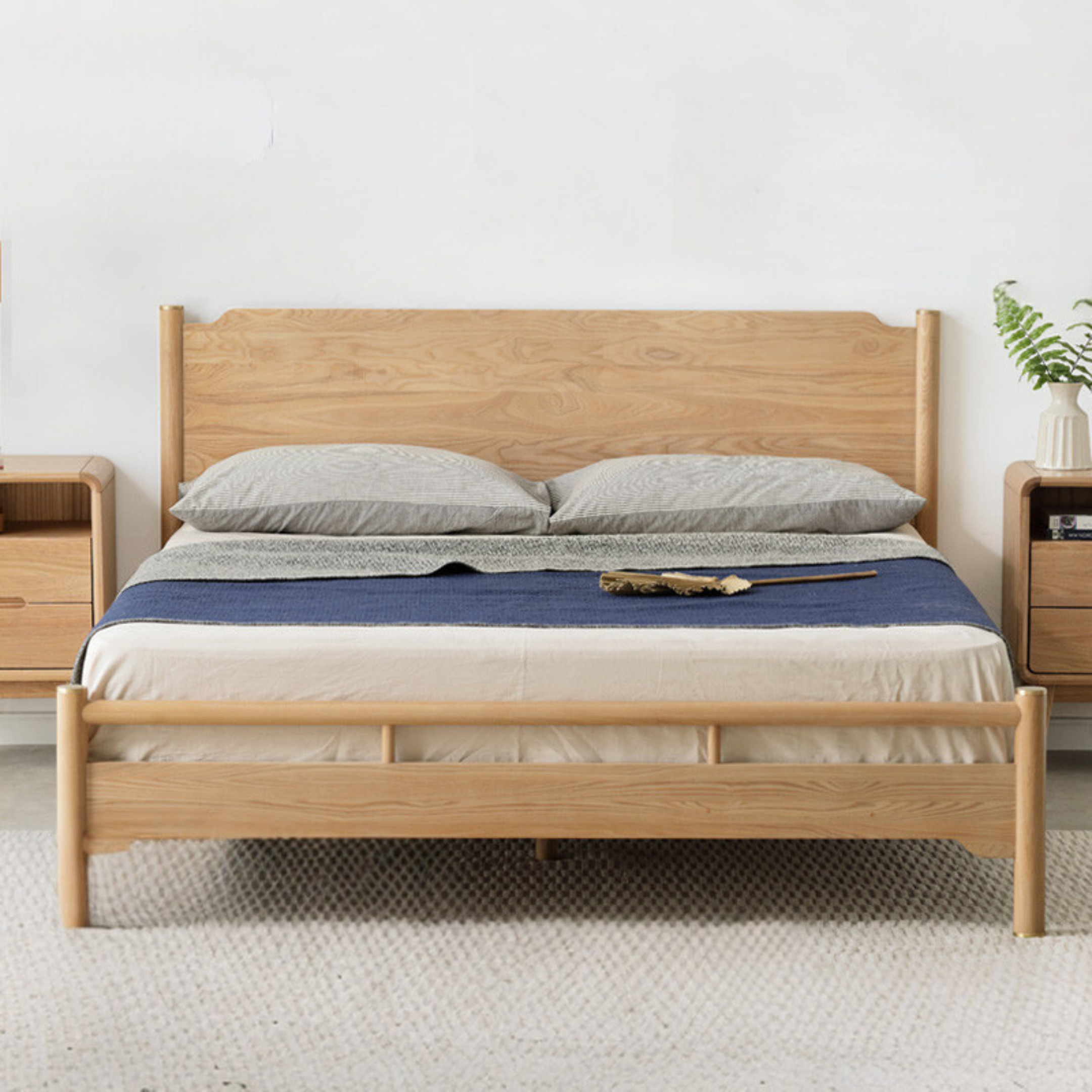 Ash solid wood Nordic simple modern bed<