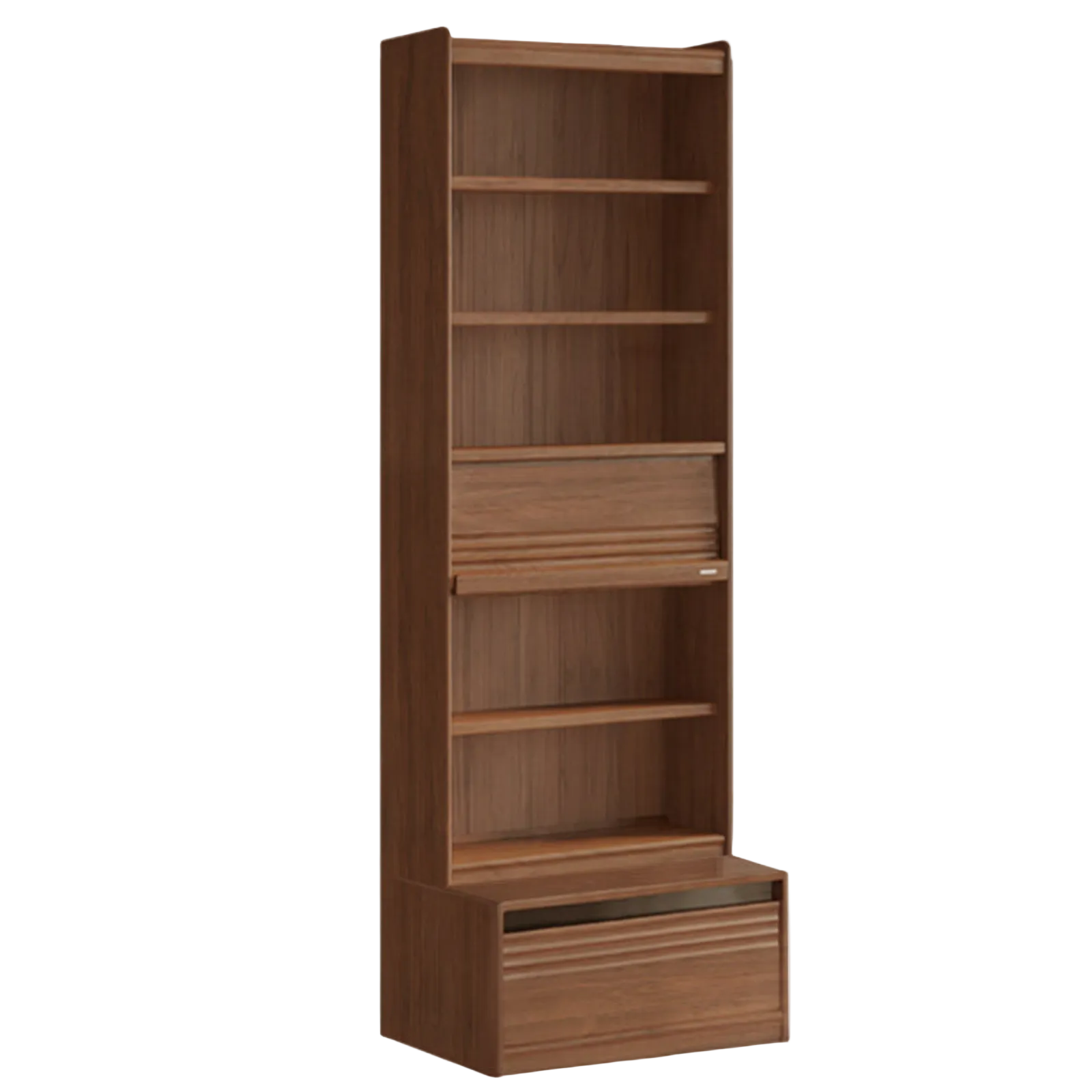 Black Walnut Solid Wood Integrated Wall Bookcase with Floor Display