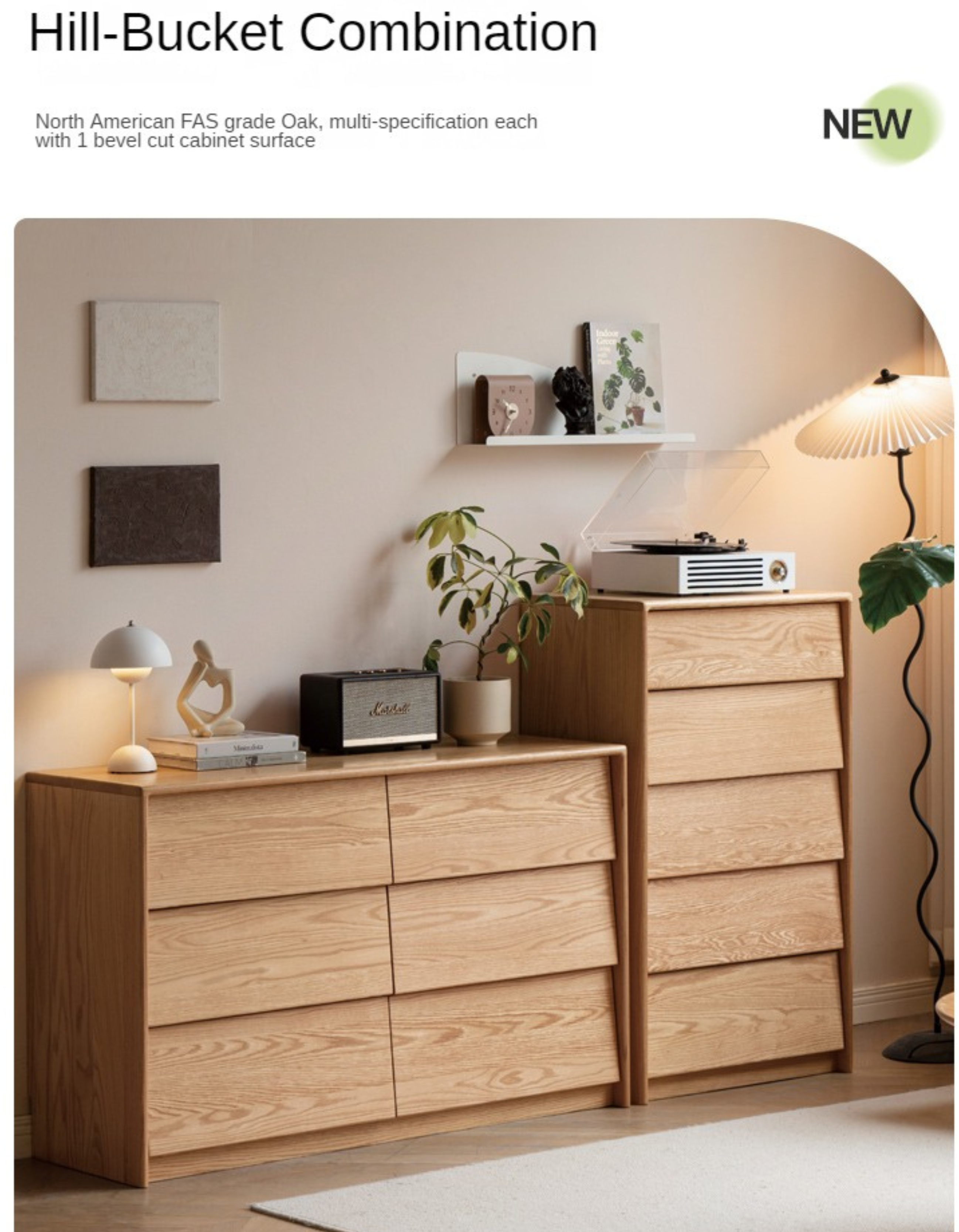 Oak Solid Wood slanted surface chest of drawers