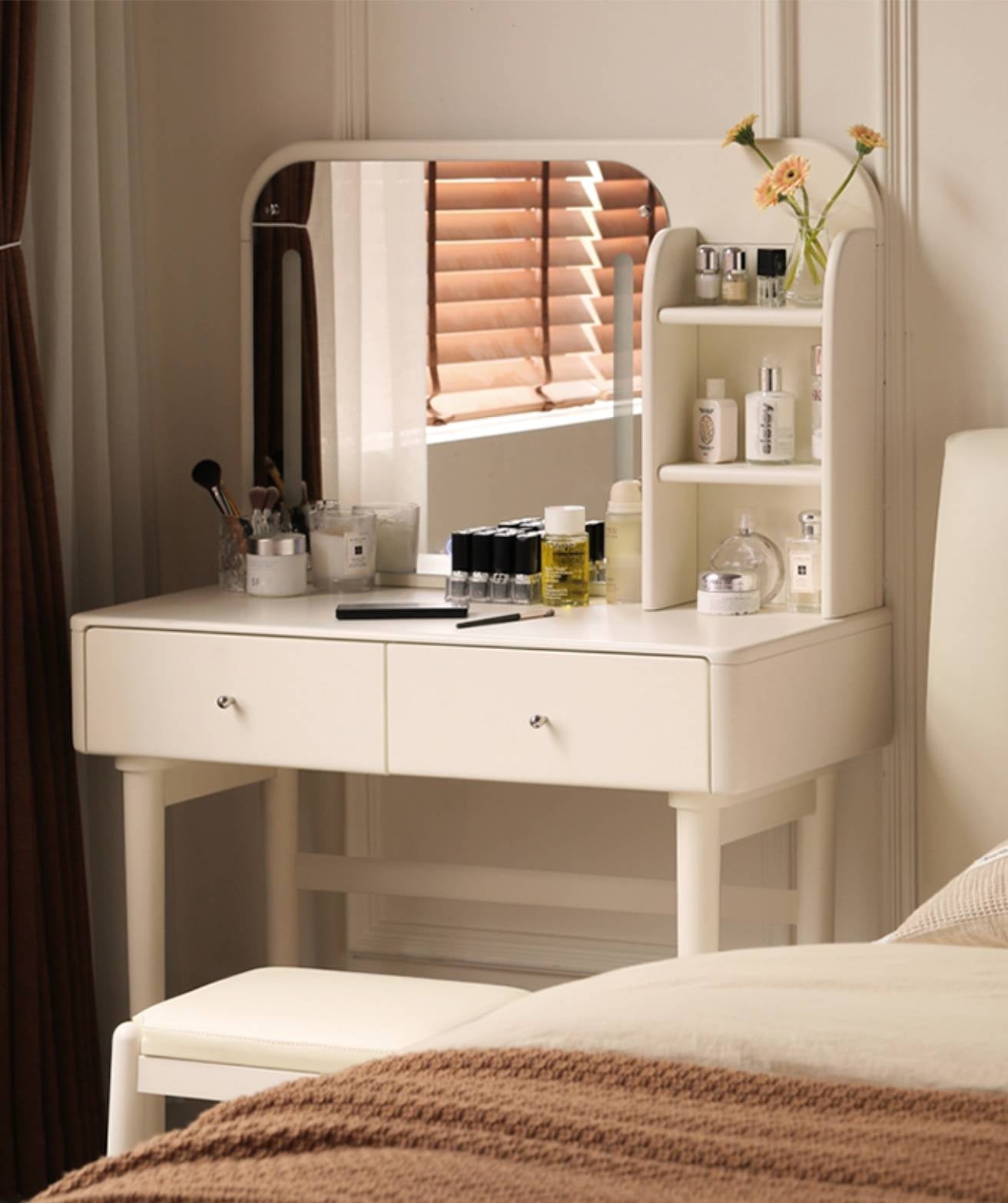 Solid Rubberwood Telescopic Multifunctional Dressing Table