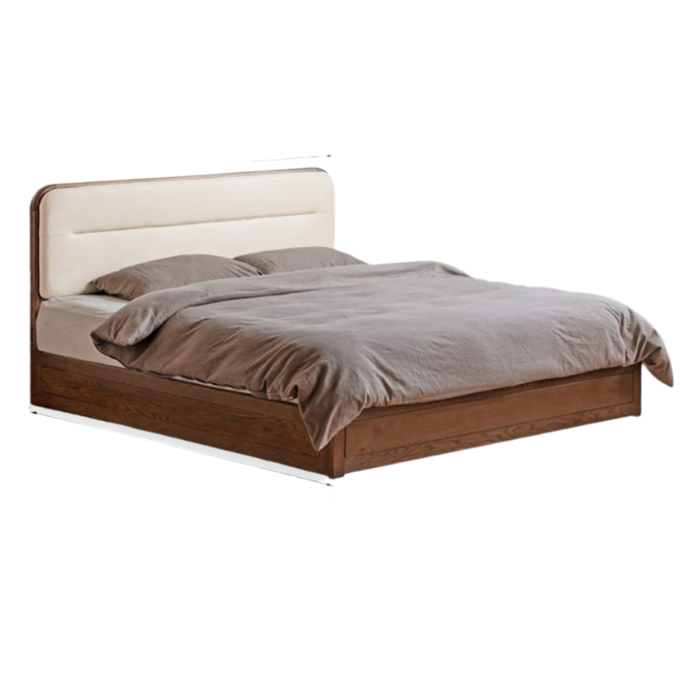 Oak Solid Wood Modern Genuine Leather, Organic Leather Storage Bed
