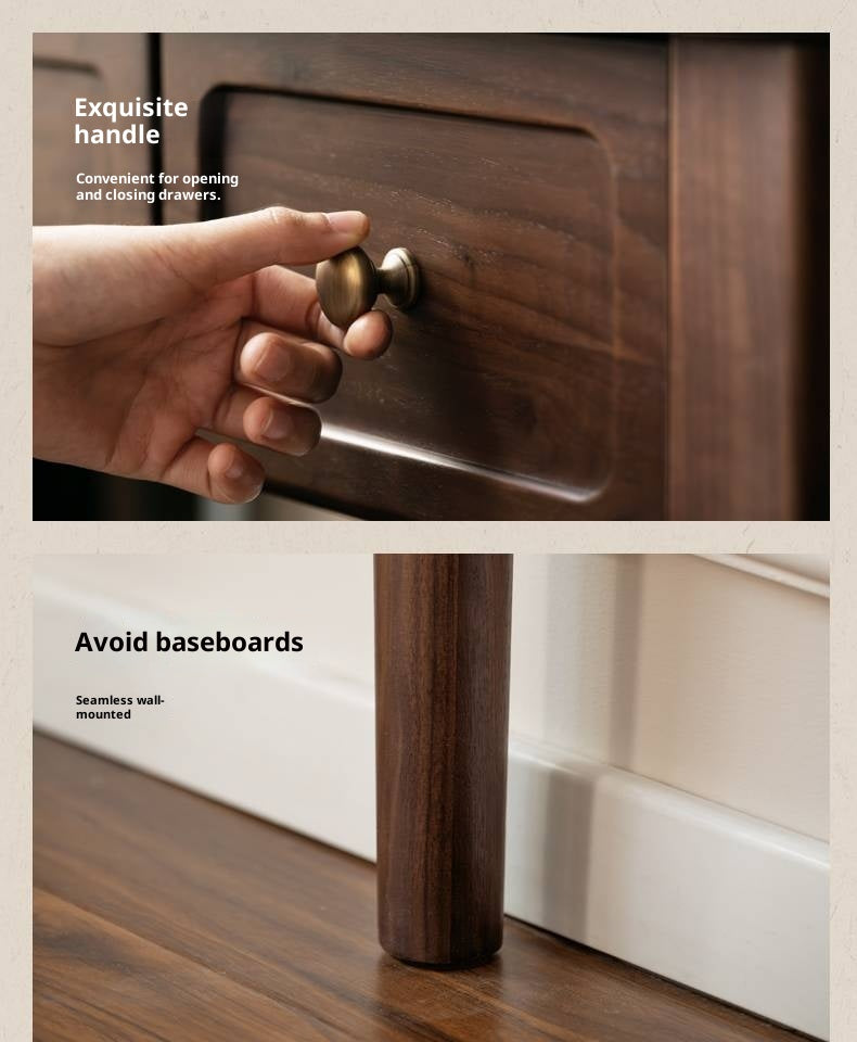 Black Walnut, Tulipwood Solid Wood Retro Style Dressing Table With Built-In Mirror