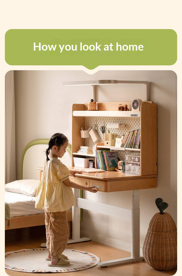 Beech Solid Wood Children's Study Desk with Electric Lift
