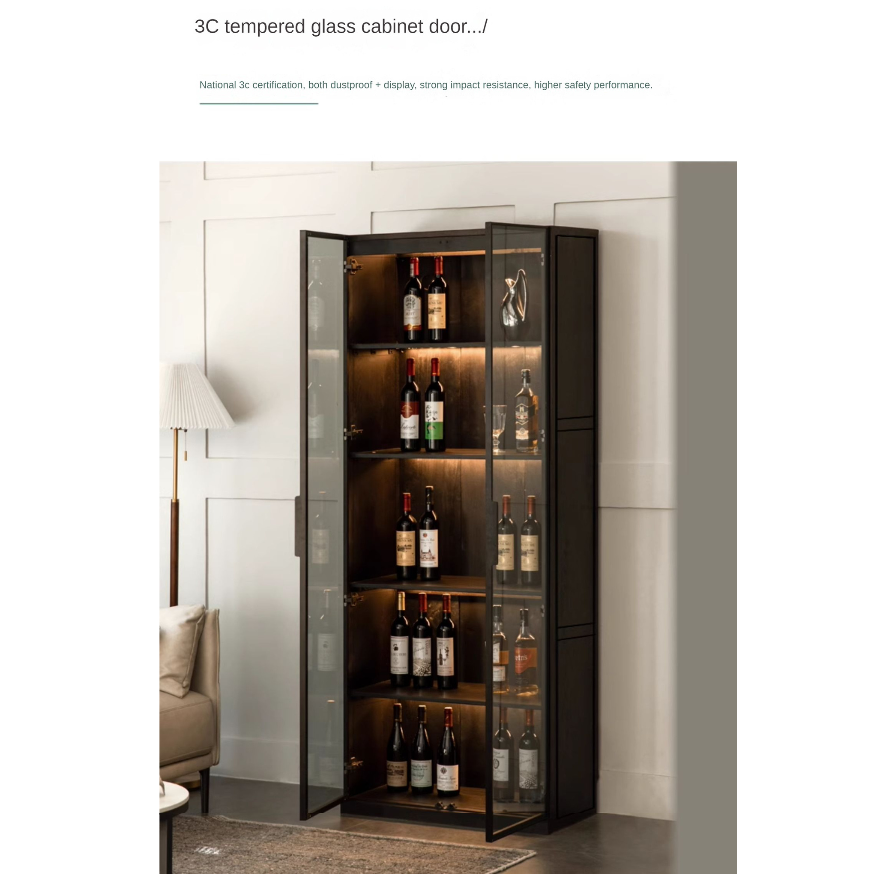 Oak Solid Wood Glass Door Display Wine Cabinet,