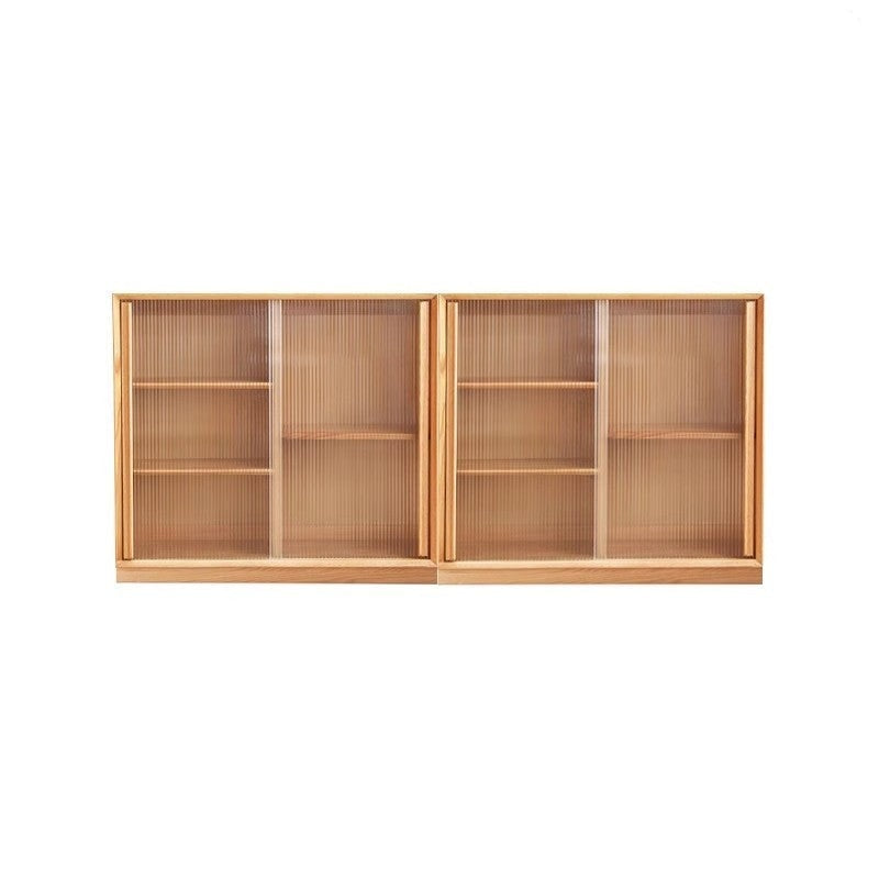 Oak Solid Wood Bookcase Glass Sliding Door Side Storage Cabinet Free Combination