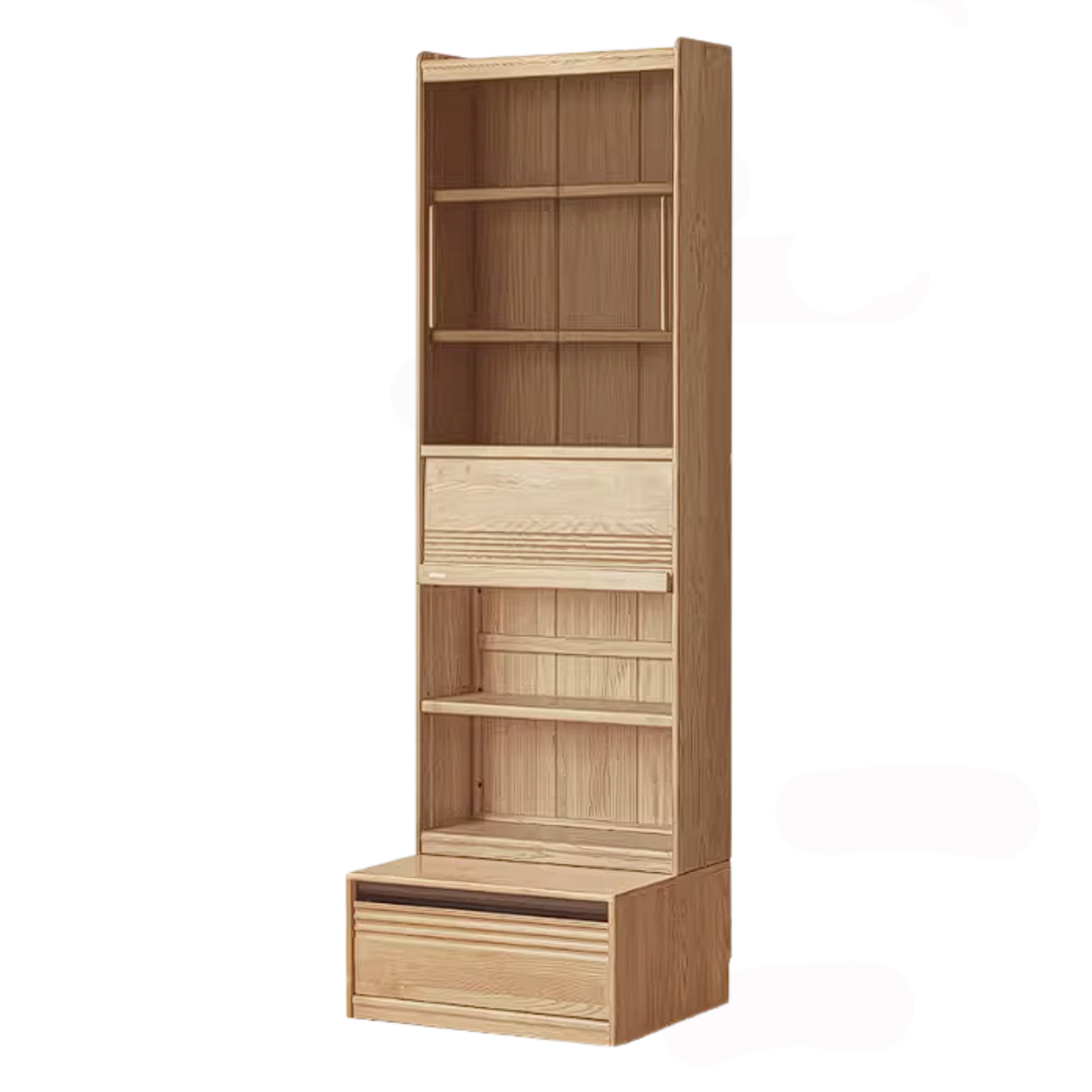 Ash Solid Wood Bookshelf with Wall Mounted Display Cabinet Design