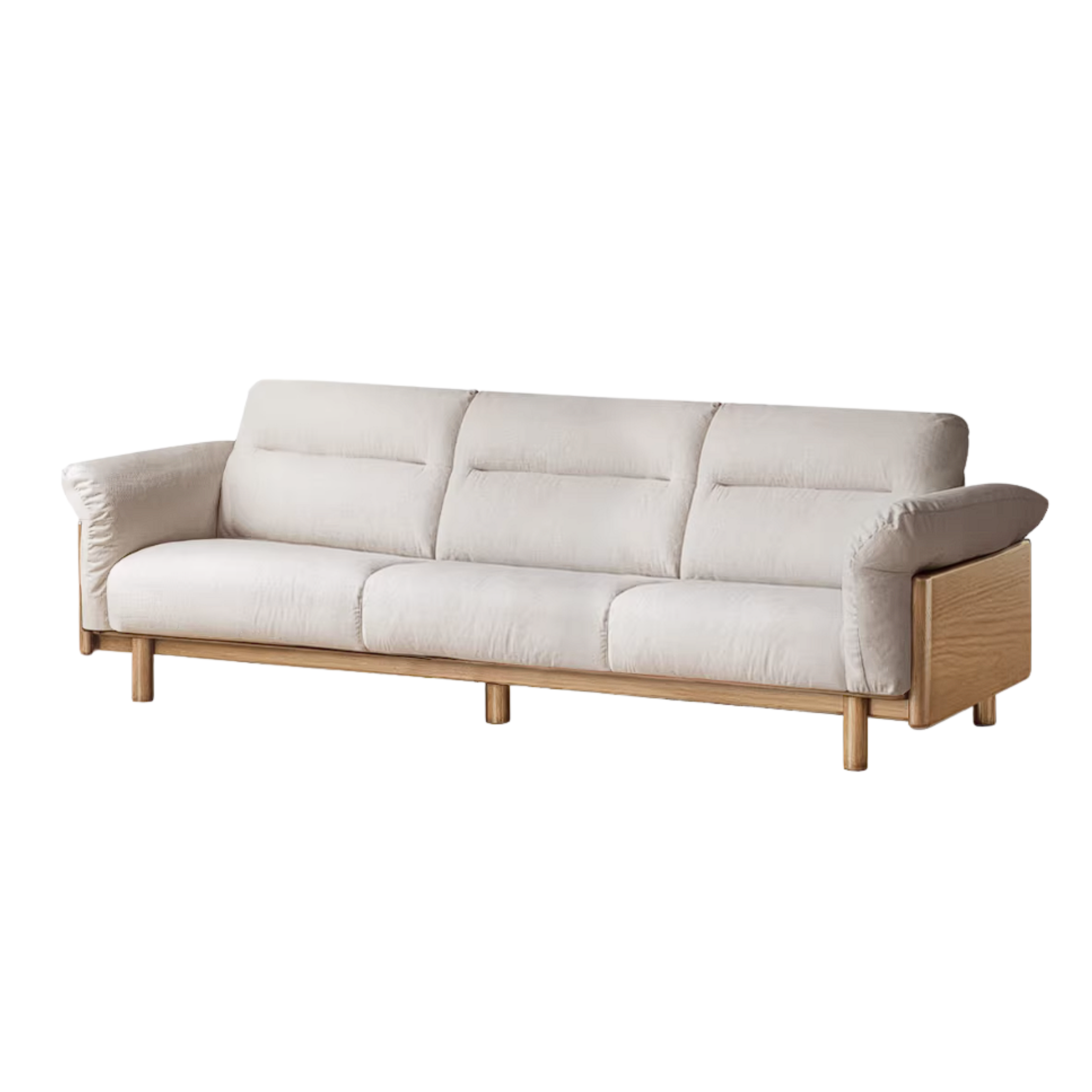 Oak Solid Wood Sofa with Wide Track Arms Genuine leather, fabric, removable and washable
