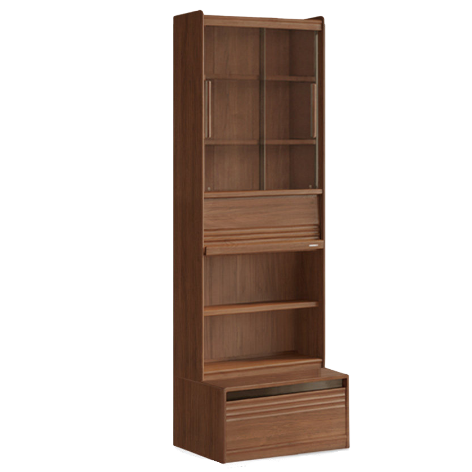 Black Walnut Solid Wood Integrated Wall Bookcase with Floor Display