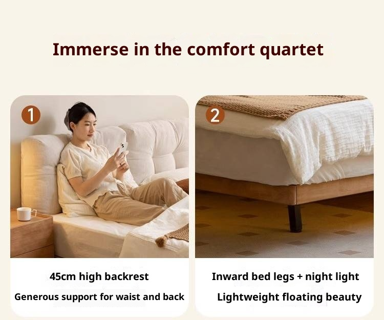 Rubberwood Solid Wood Floating Soft Upholstery Bed