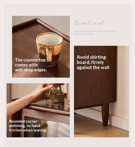 Sandalwood Solid Wood Side Cabinet with Storage and Light