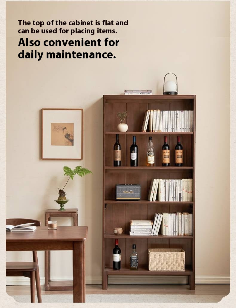 Black Walnut, Oak Solid Wood Nordic Bookcase with Glass Door