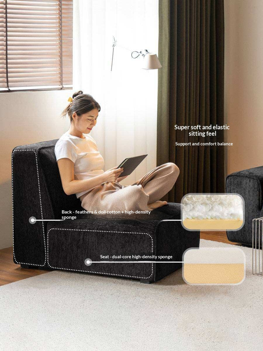 Modern Black Fabric Modular Sofa, Deep Seat Minimalist Design