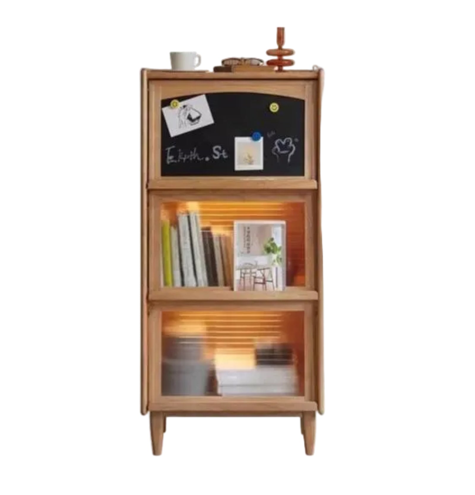 Cherry, Oak Solid Wood Japanese Flip Glass Door Bookcase
