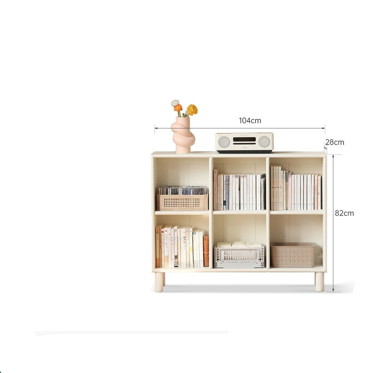 Poplar Solid Wood Bookcase Free Combination Cream Style<