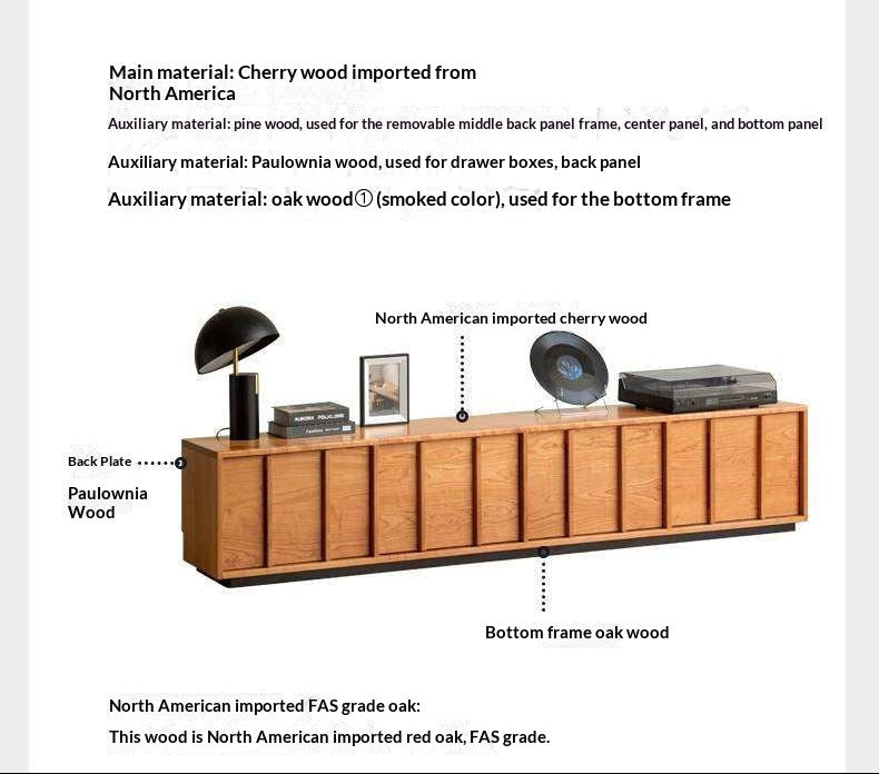 Cherry Solid Wood TV Stand with Simple Modern Storage Cabinet