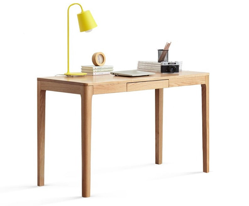 Oak solid wood office desk with shelf-
