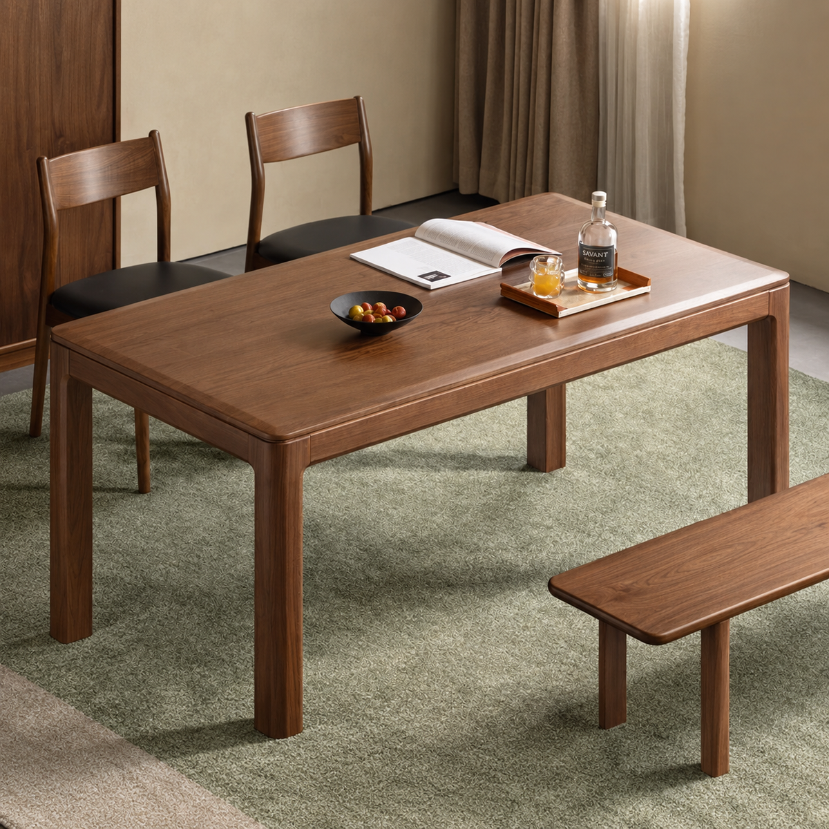 Black Walnut, Ash, Red Oak, Sandalwood Solid Wood Large Dining Table