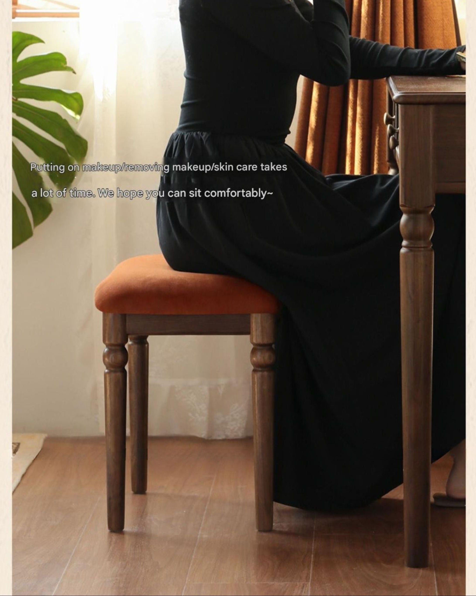 Black Walnut Solid Wood American Retro Makeup Stool