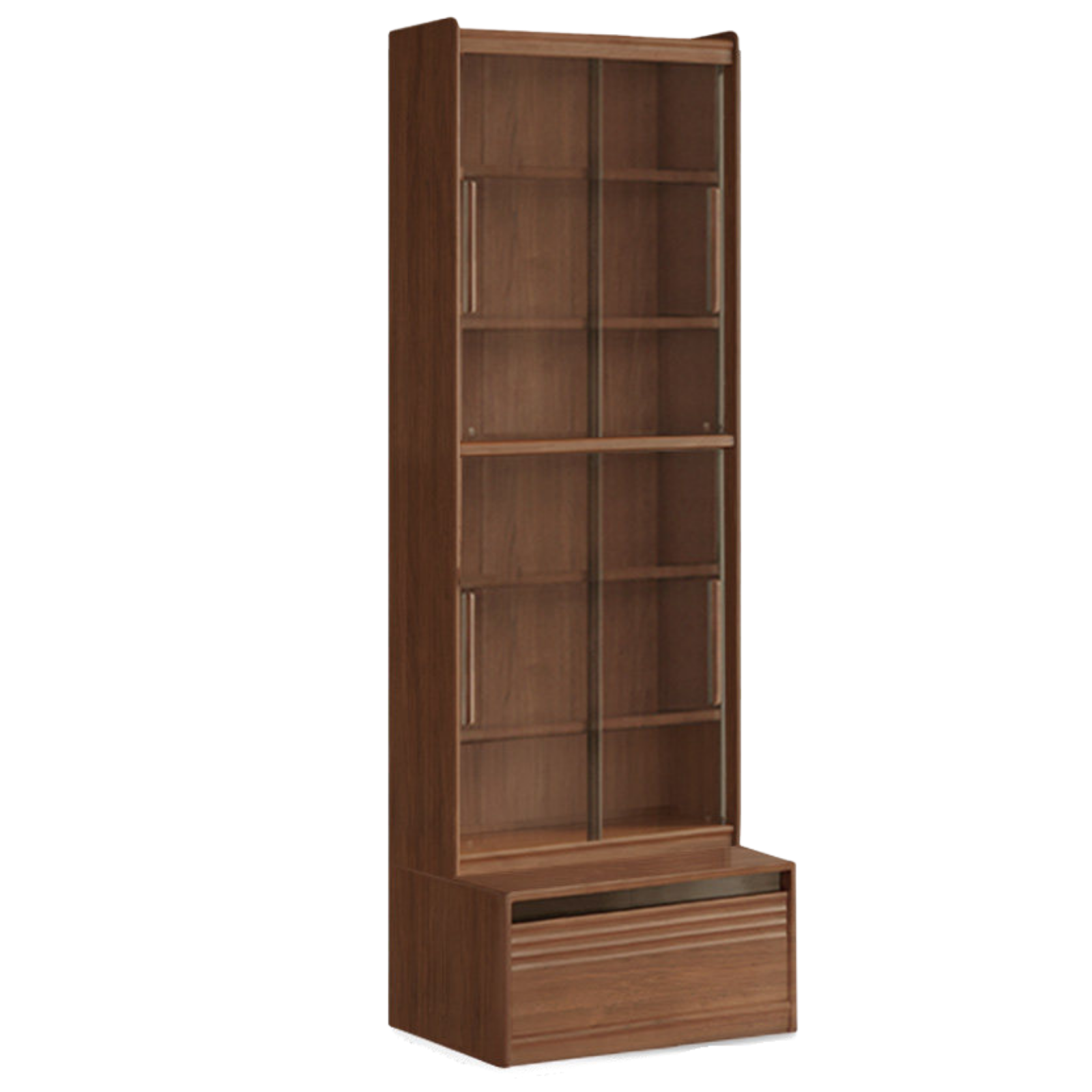 Black Walnut Solid Wood Integrated Wall Bookcase with Floor Display