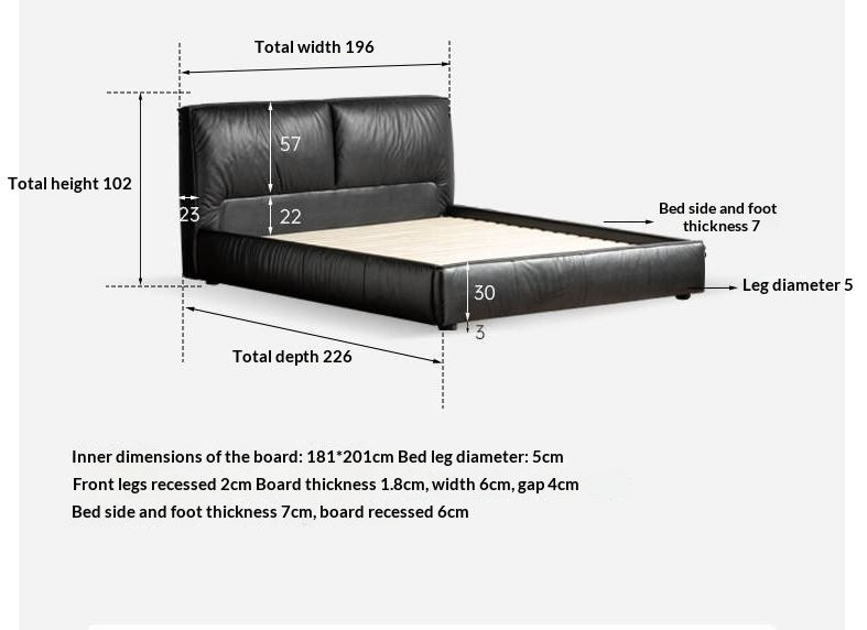 Genuine Leather Upholstered Bed — Black Large Bed, Italian Light Luxury Design