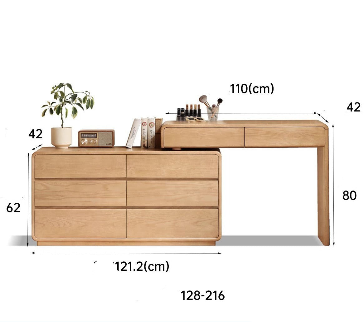 Ash Solid Wood Dressing Table Integrated Storage Telescopic"
