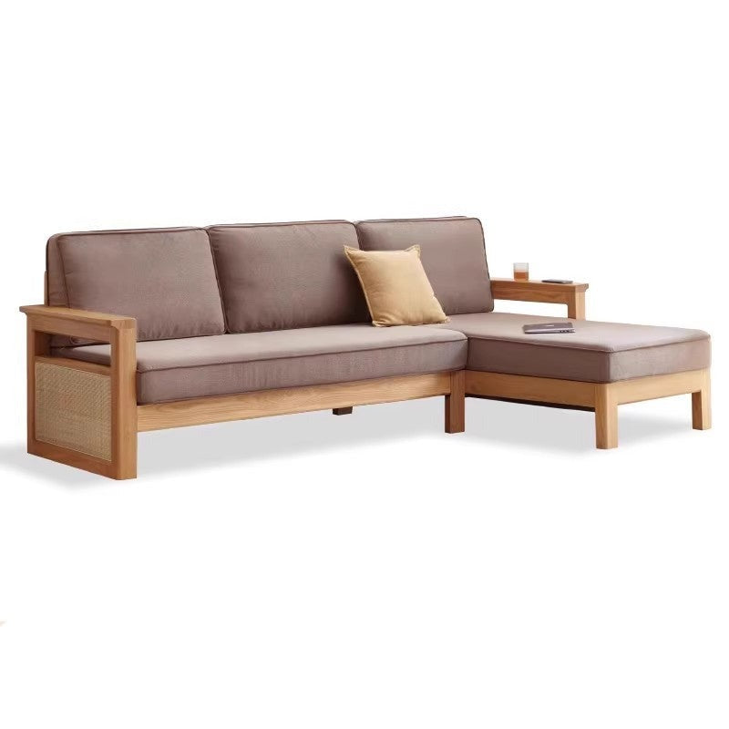 Oak solid wood rattan corner combination fabric sofa)